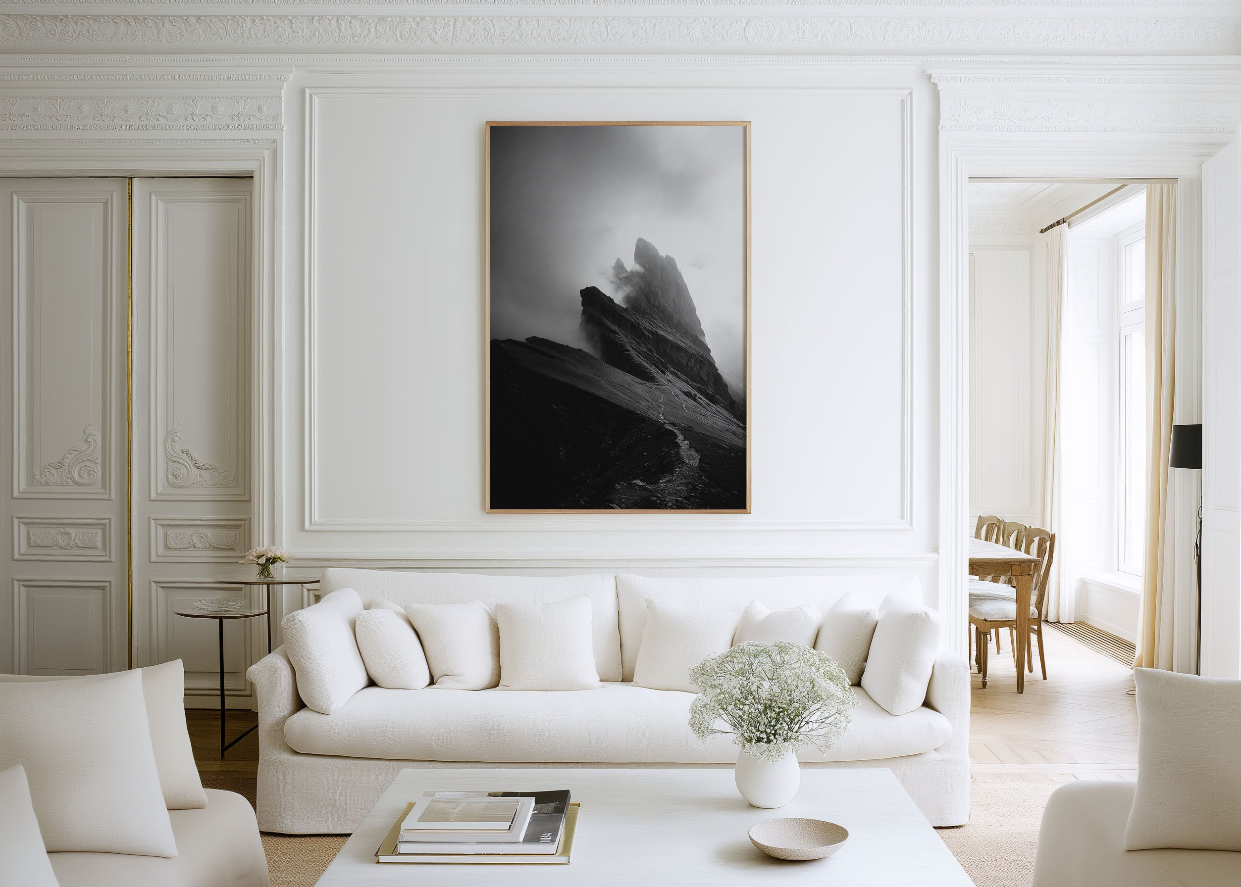 Seceda Ridge Black & White Wall Art Print | Dramatic Mountain Canvas