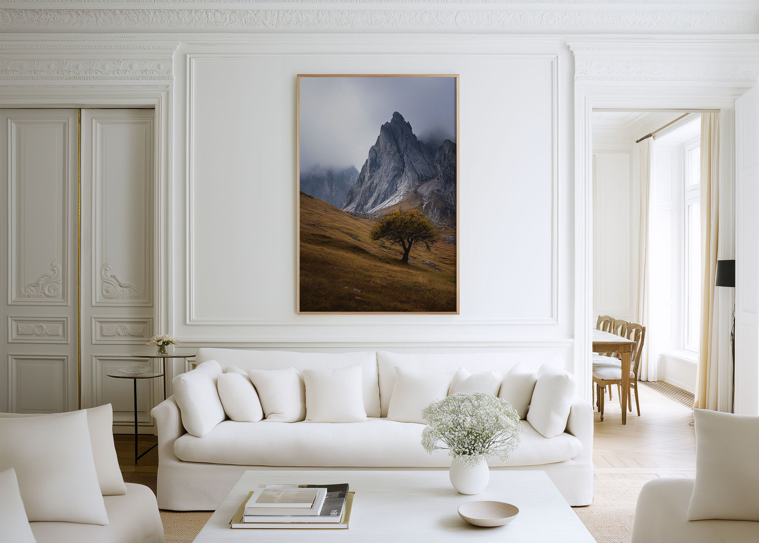 Seceda Dolomites Italy Print | Lone Autumn Tree Mountain Wall Art | Italian Alps Moody Photography