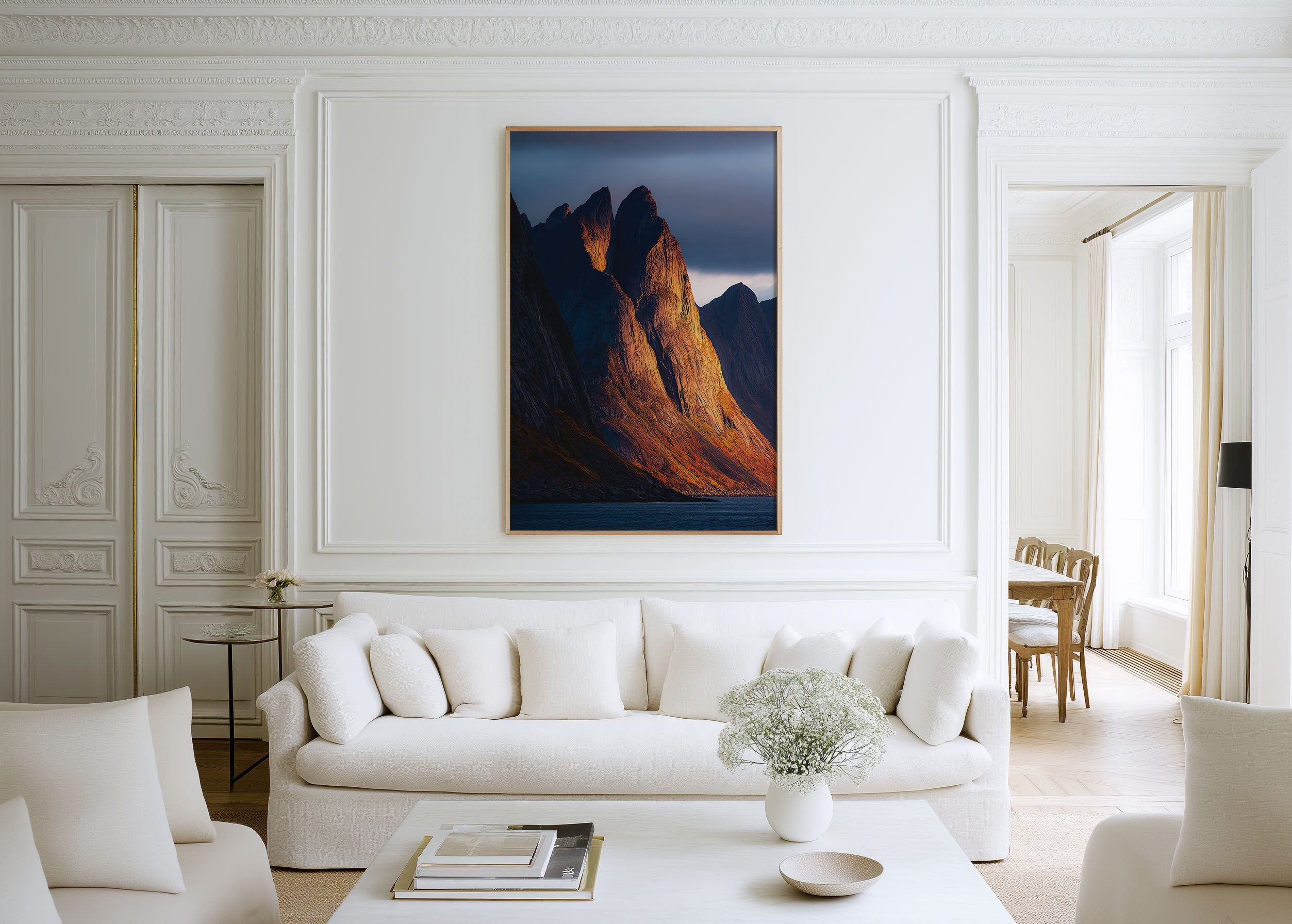 Segla Peak Senja Sunset Ablaze Wall Art Print | Norway Arctic Mountain Photography | Dramatic Landscape Home Decor