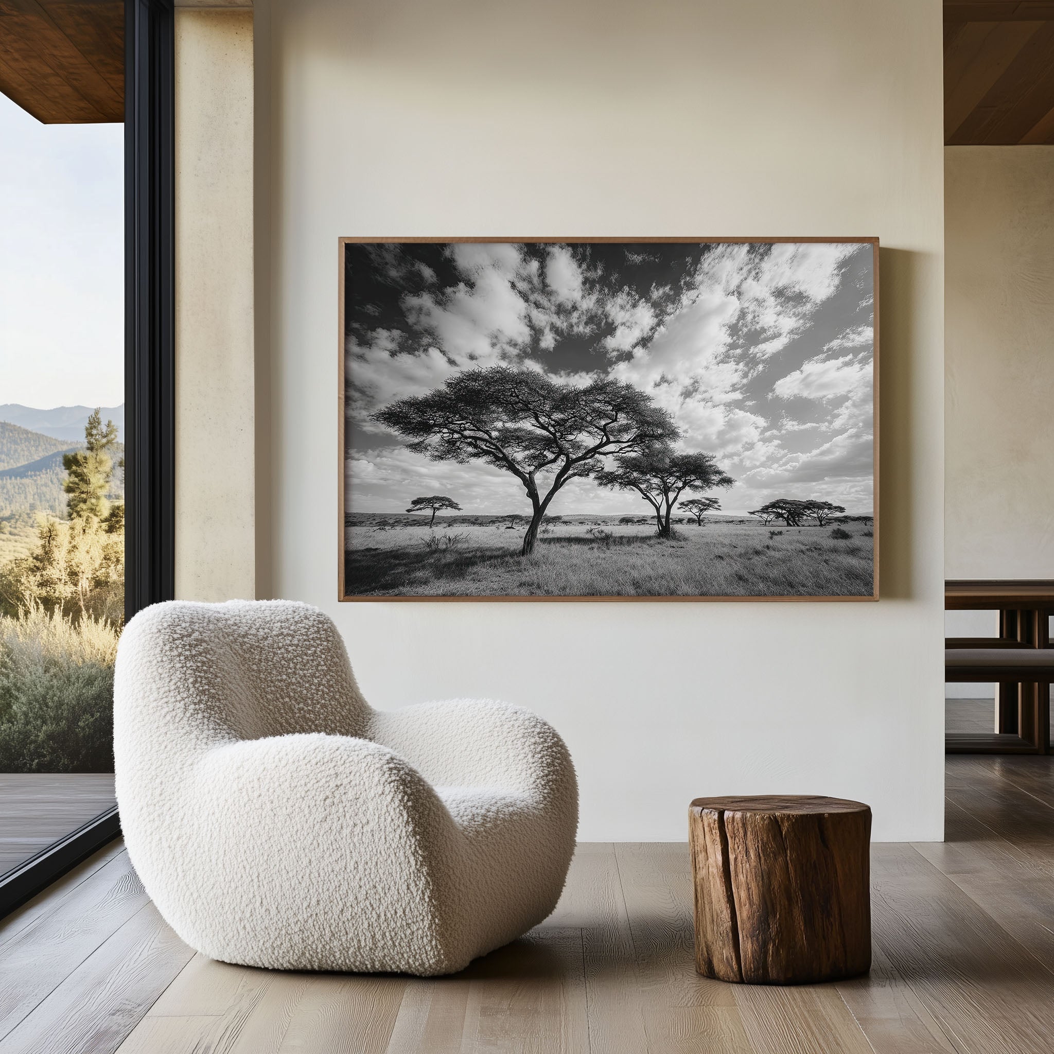 Serengeti Acacia Trees Black & White Wall Art