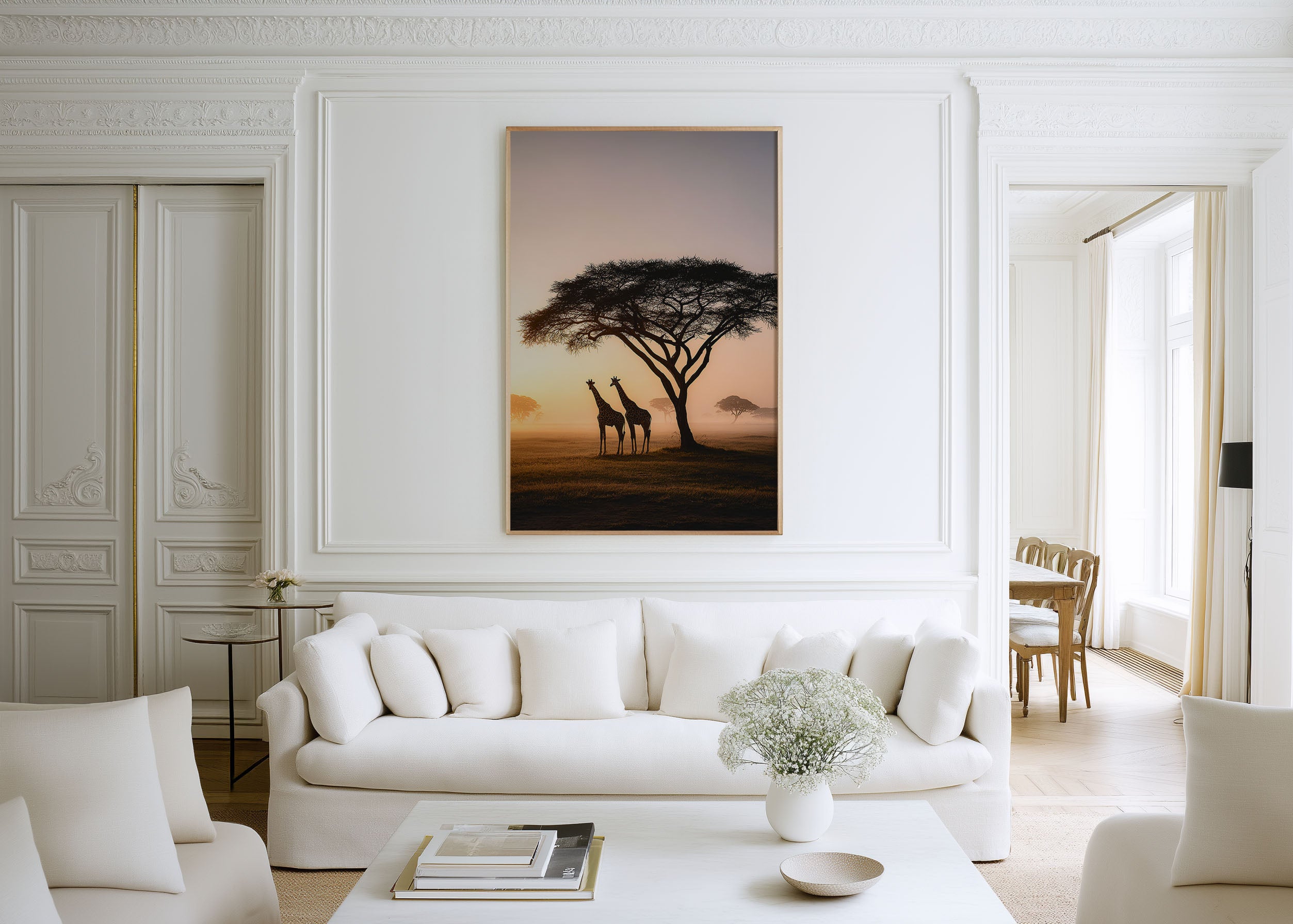 Serengeti Giraffe Wall Art – African Safari Sunset Print