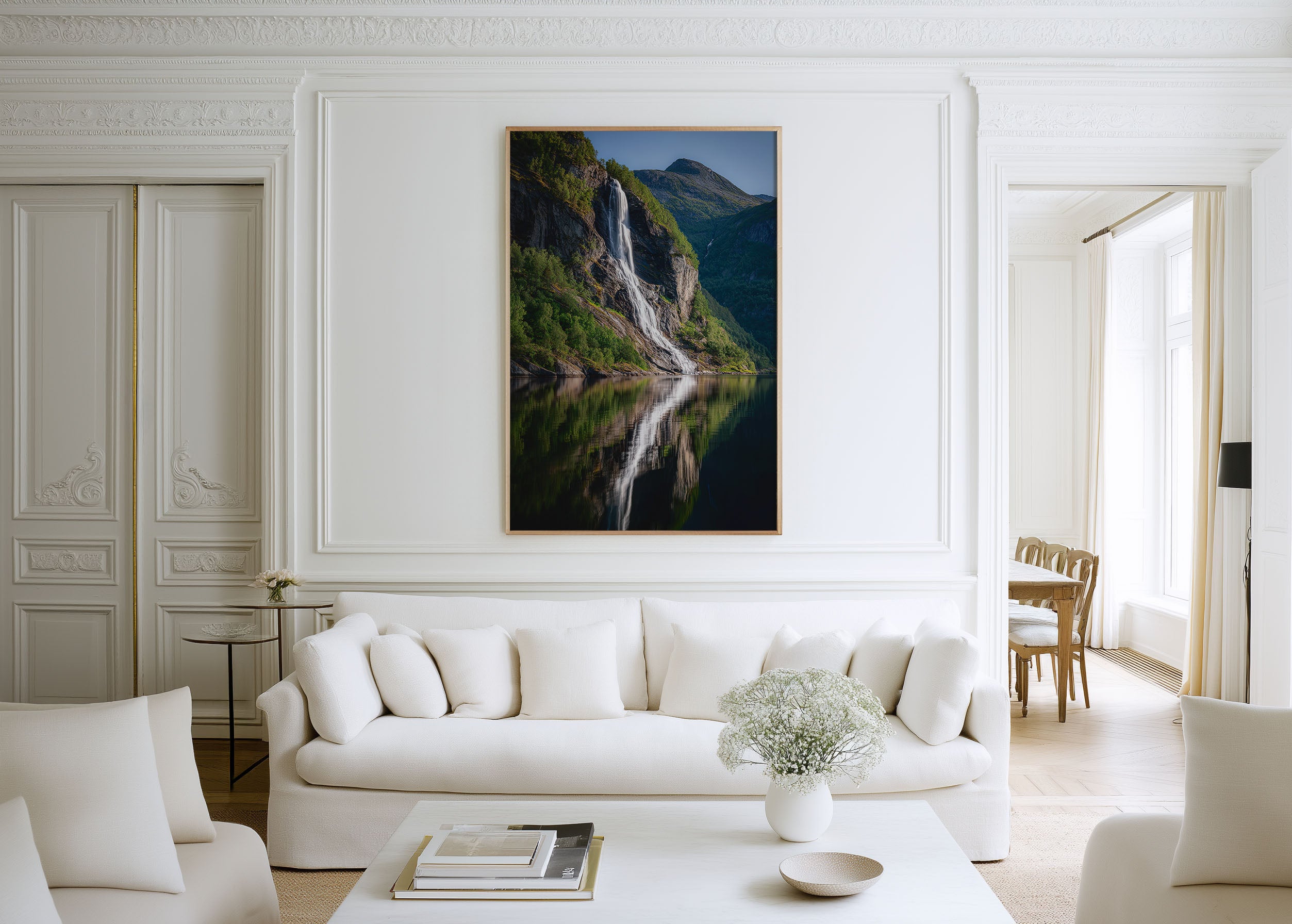Seven Sisters Waterfall Geirangerfjord Print | Norway Fjord Waterfall Wall Art | Geiranger Waterfall Fjord Reflection Landscape Photography Poster