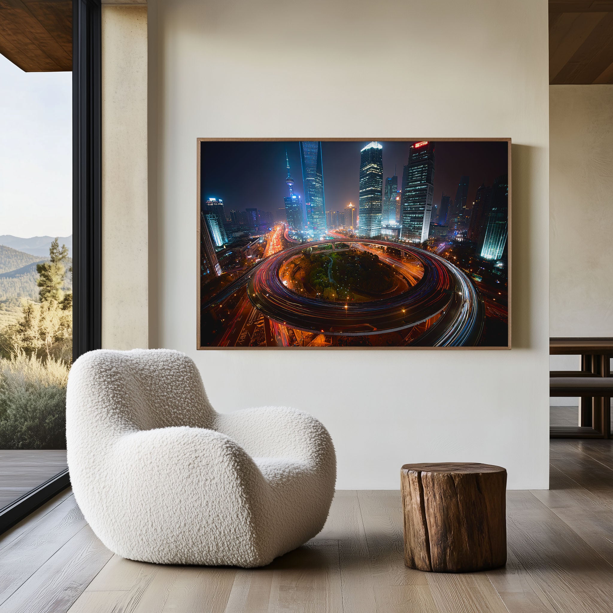 Shanghai Lujiazui Skyline Wall Art Print, China Night City Lights