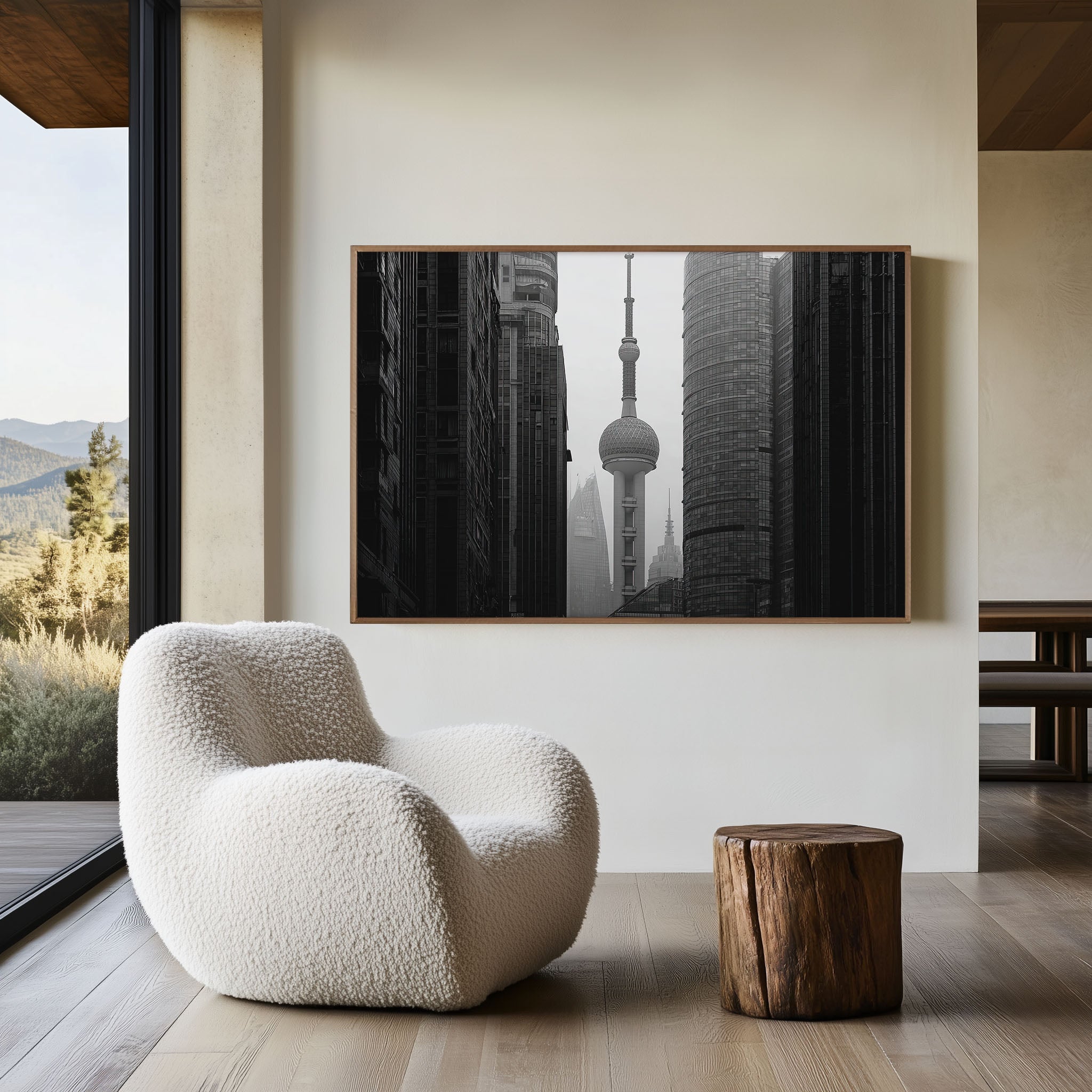 Shanghai Oriental Pearl Tower Black & White Wall Art Print