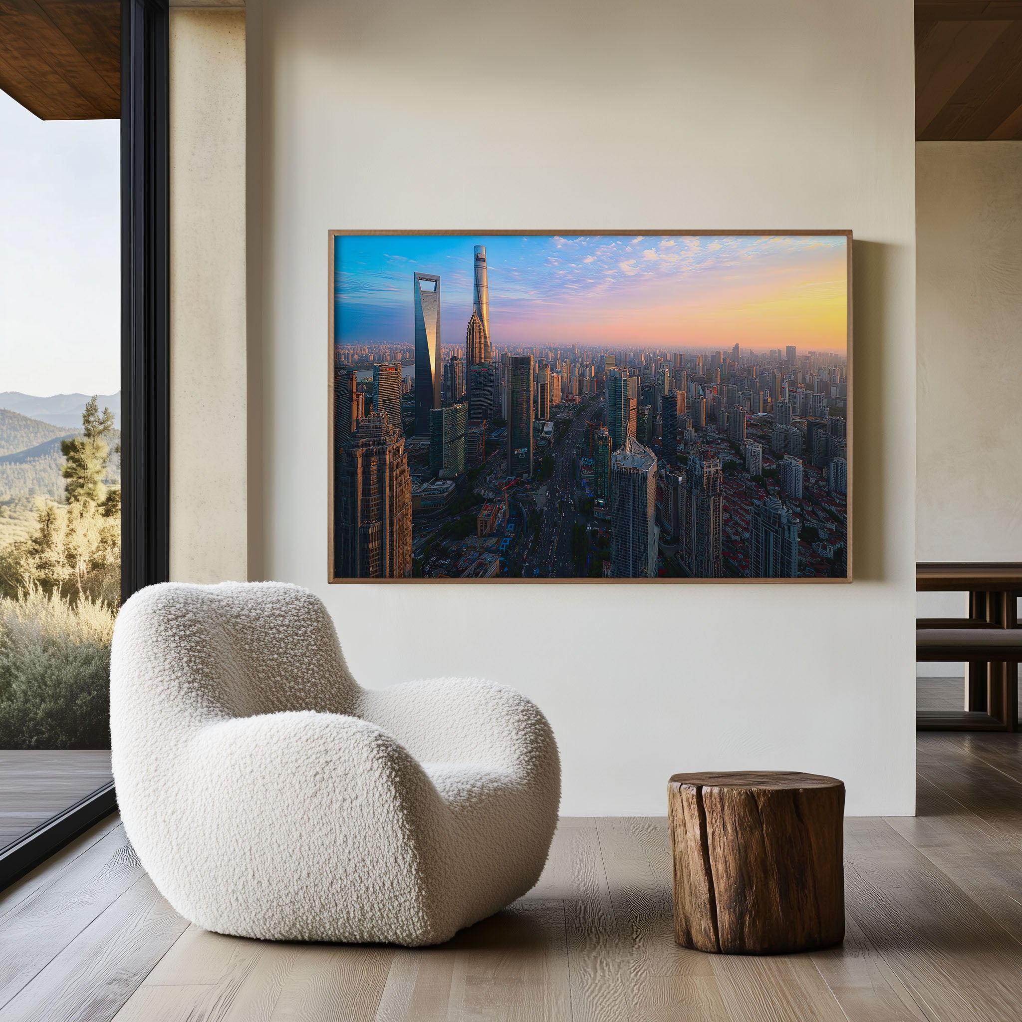 Shanghai Skyline Golden Hour Print – Modern China Wall Art