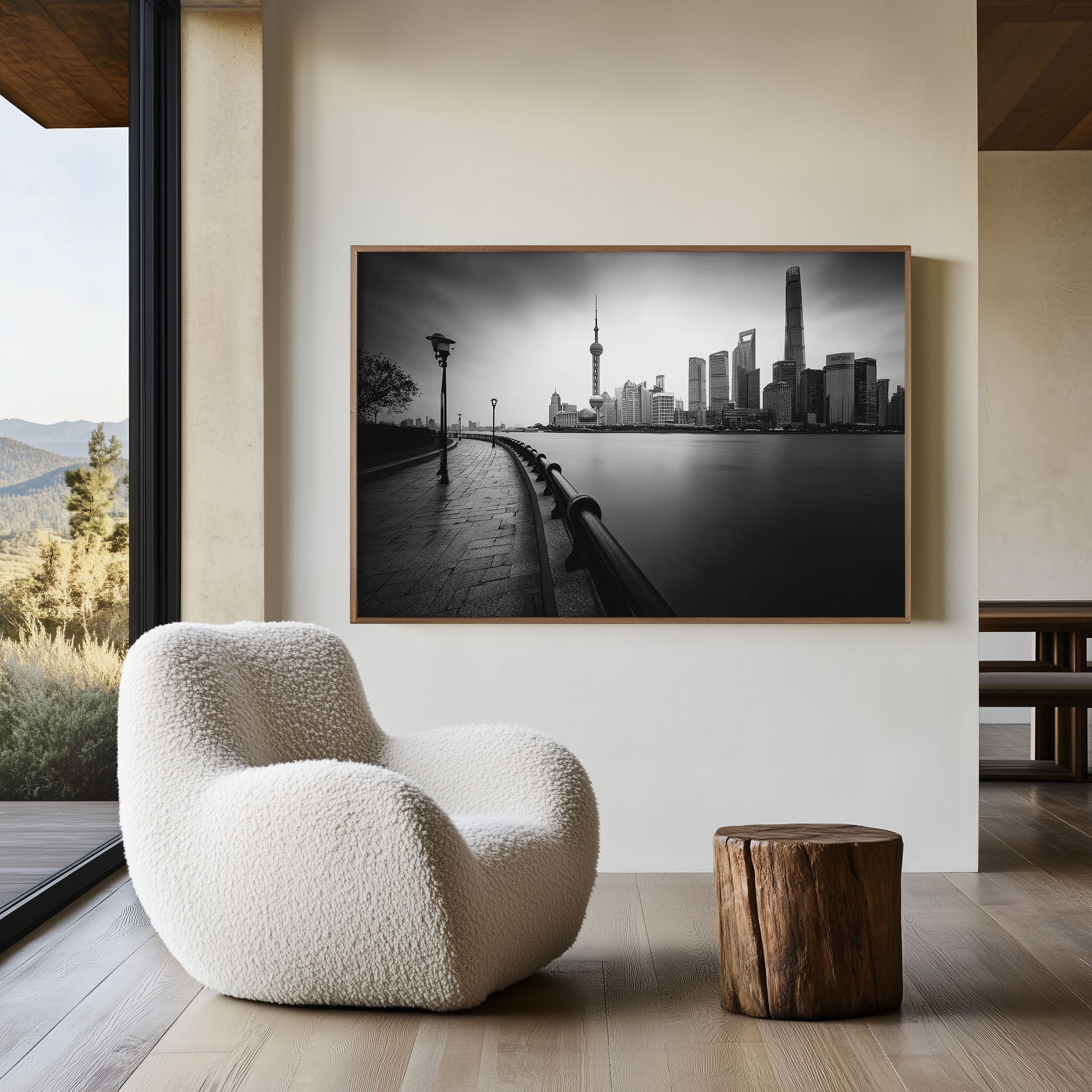 Shanghai Skyline The Bund Black & White Wall Art
