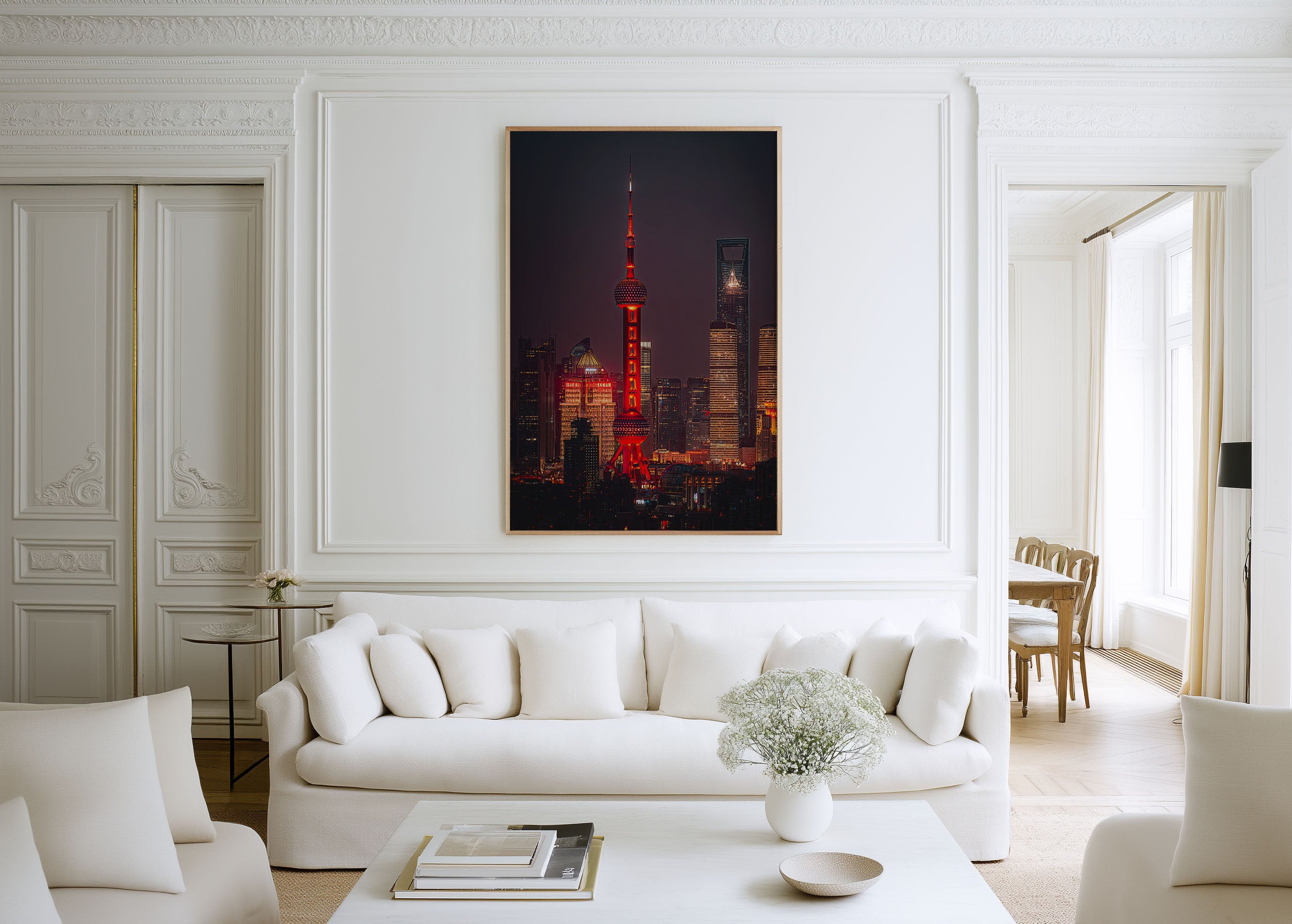 Shanghai Oriental Pearl Tower Night Wall Art | Pudong Skyline China Print | City Lights Photography Poster