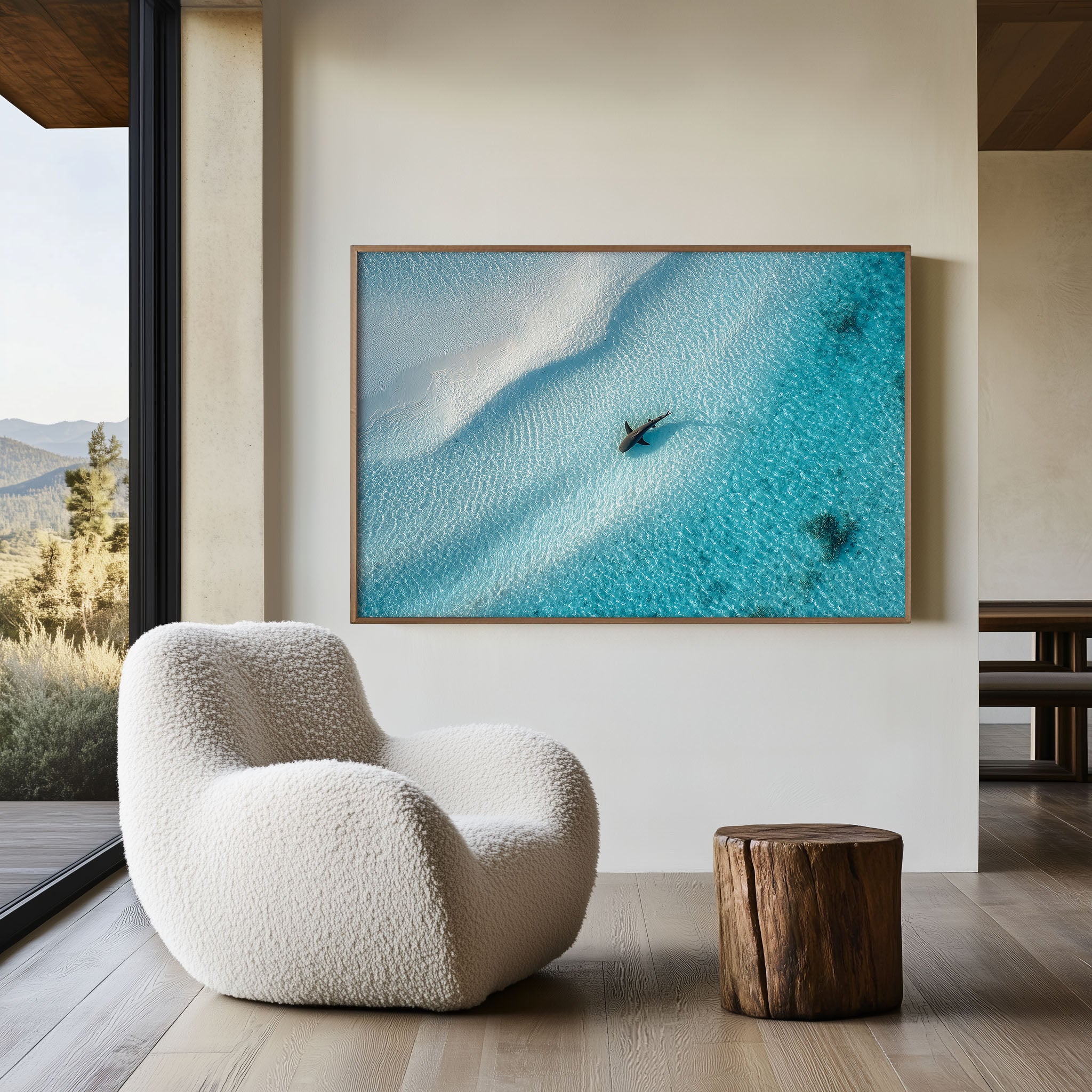 Shark Wall Art Print – Aerial Ocean White Sand Canvas