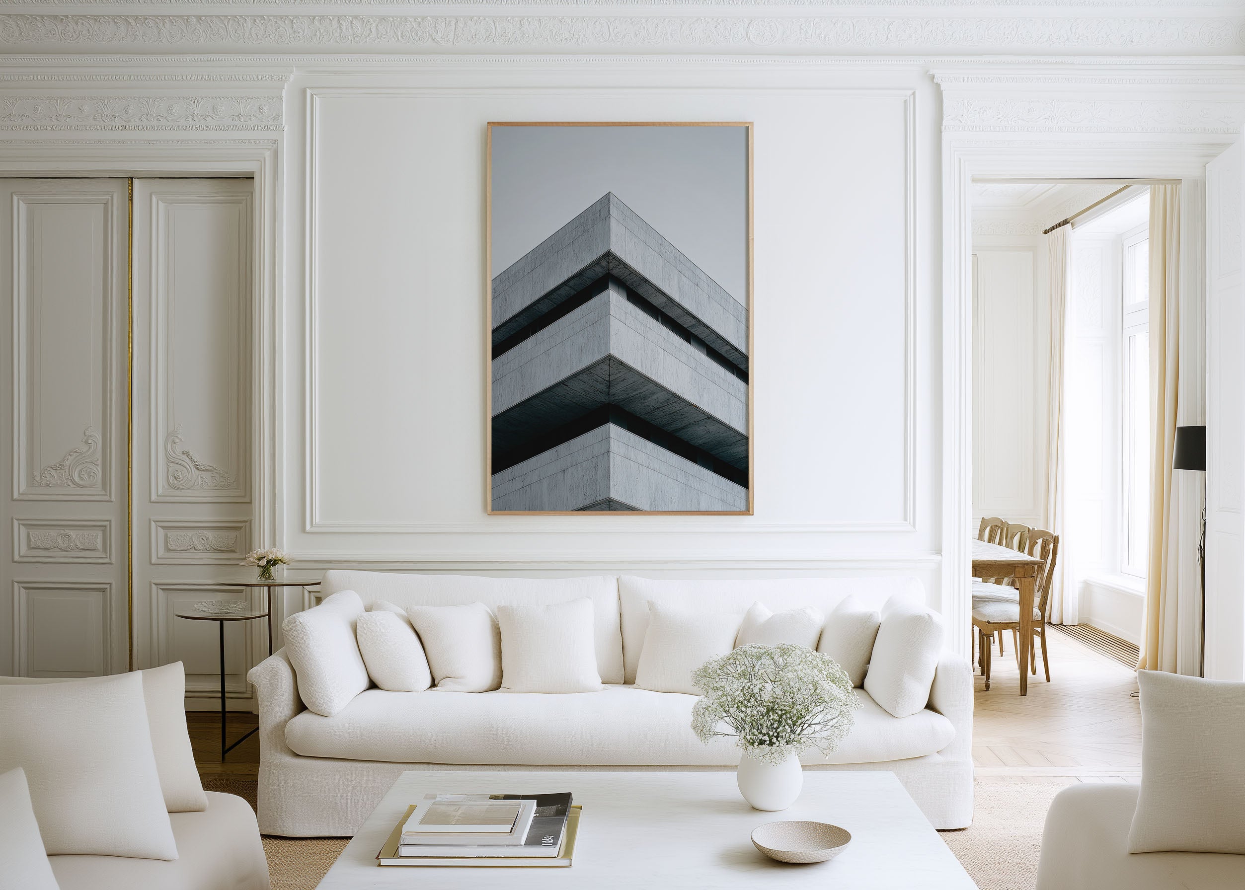 Brutalist Concrete Building Corner Grey Sky Wall Art Print | Architecture Abstract Photography | Minimalist Home Decor