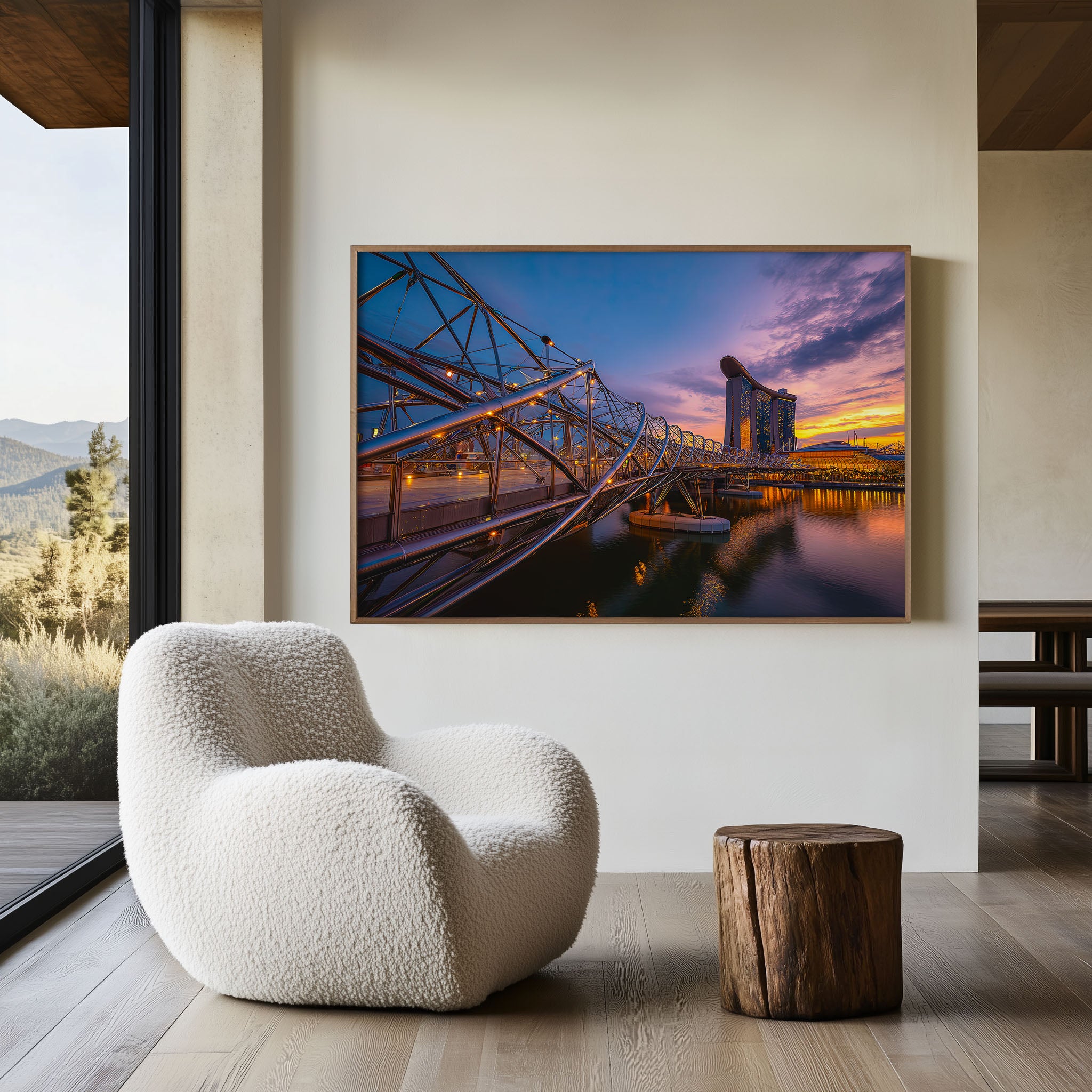 Singapore Helix Bridge Marina Bay Sunset Wall Art Print