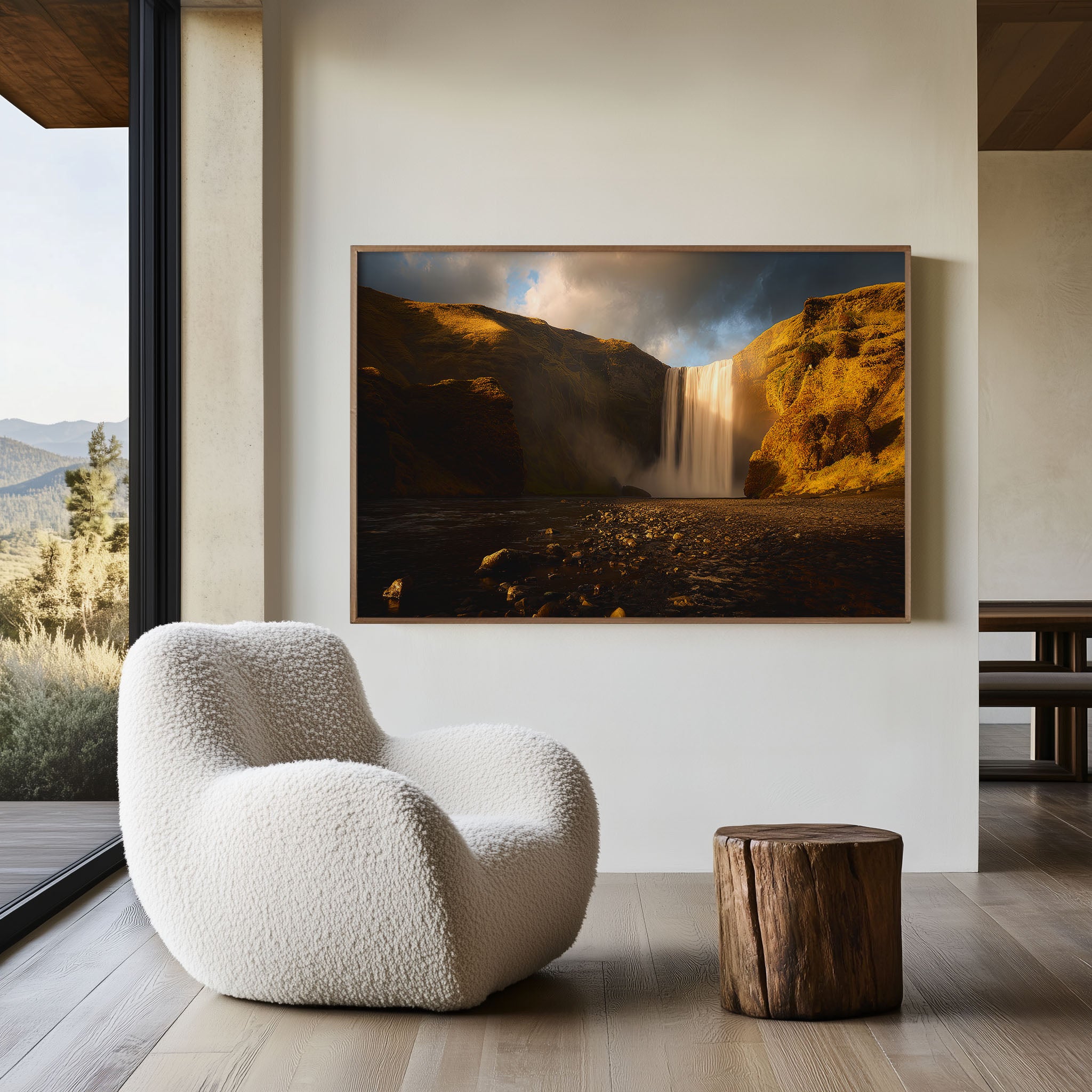 Skógafoss Waterfall Print – Iceland Golden Light Wall Art