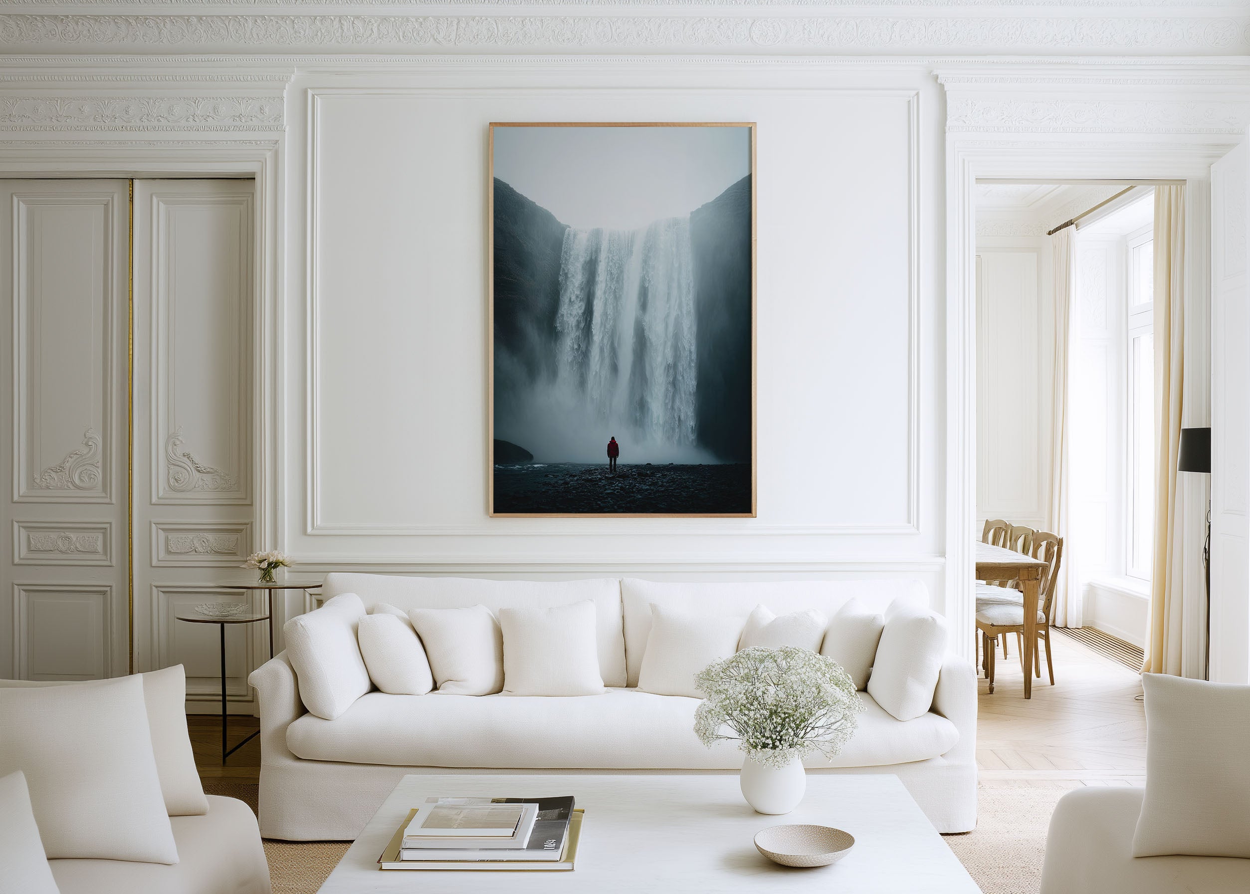 Skógafoss Iceland Waterfall Print | Lone Figure Iceland Wall Art | Arctic Waterfall Photography