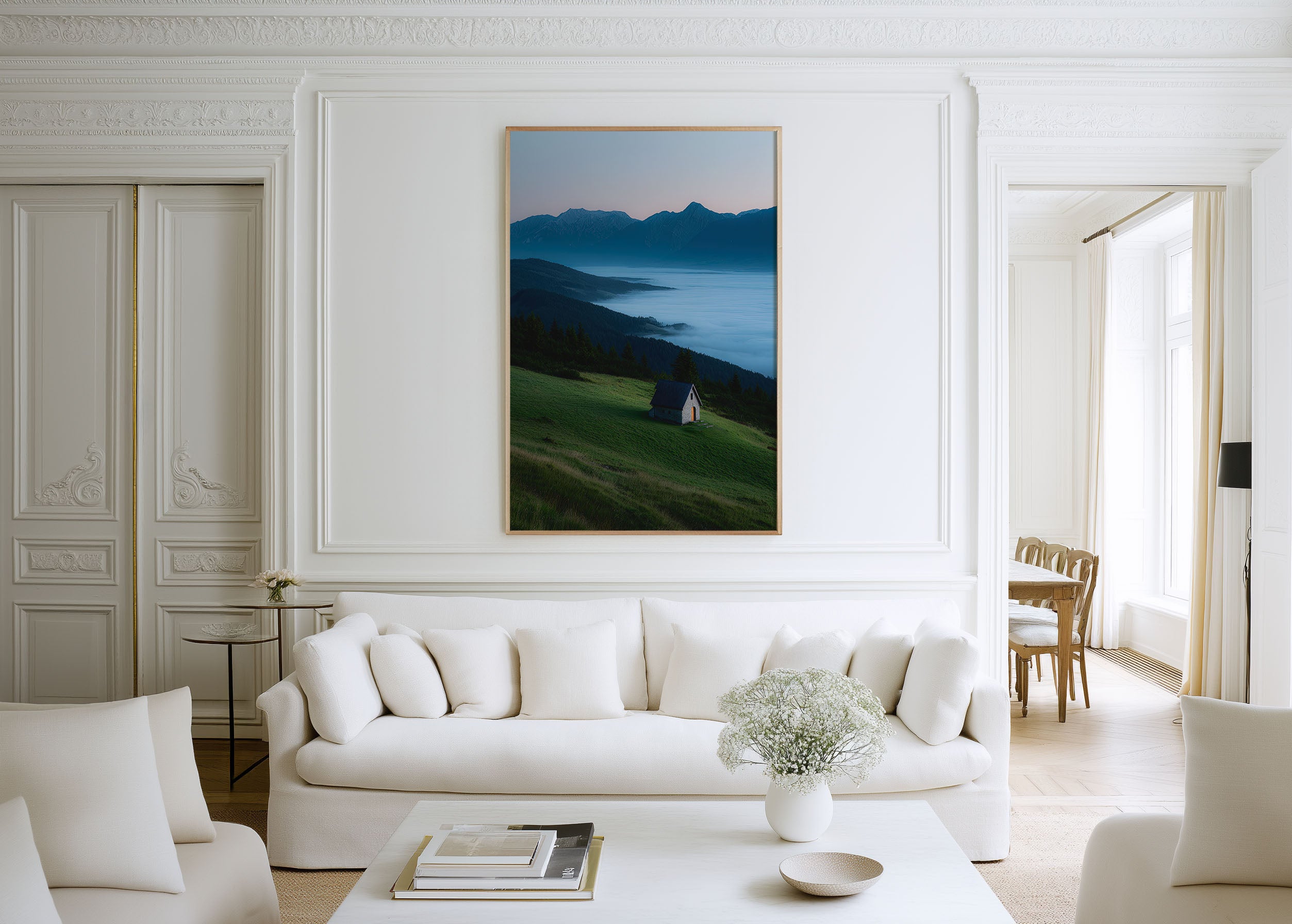 Slovak Alps Lonely Chapel Fog Print | High Tatras Mountain Wall Art | Slovak Mountain Chapel Sea of Clouds Landscape Photography Poster