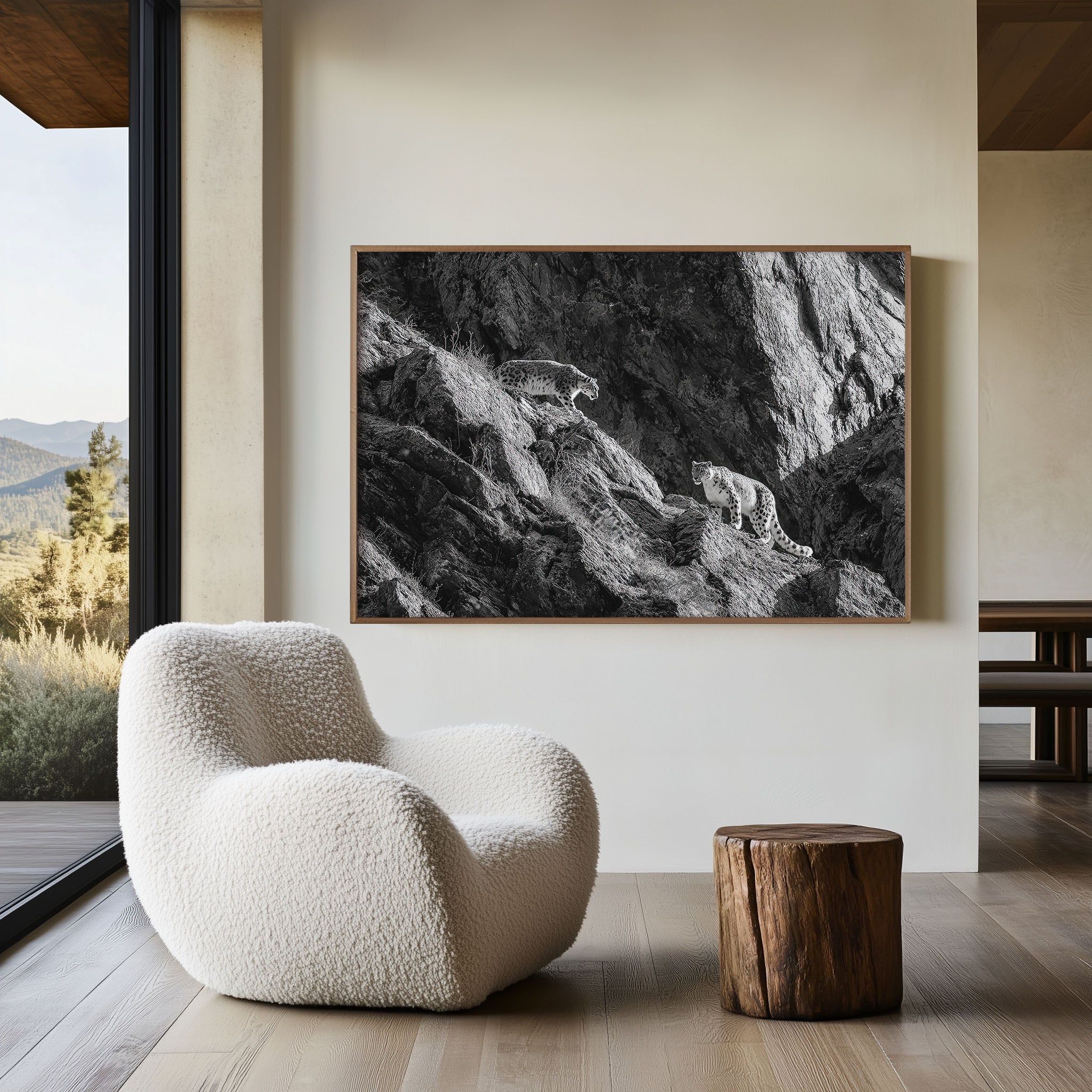 Snow Leopard Pair Black & White Wildlife Wall Art