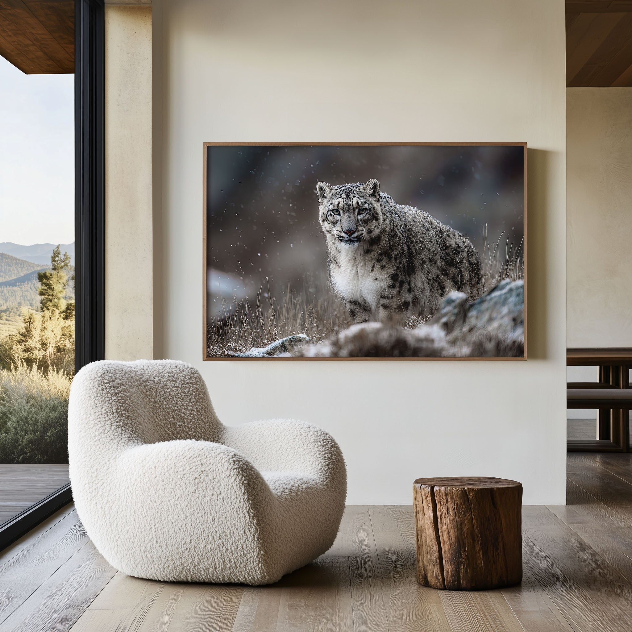 Snow Leopard Wall Art Print – Winter Wildlife Canvas
