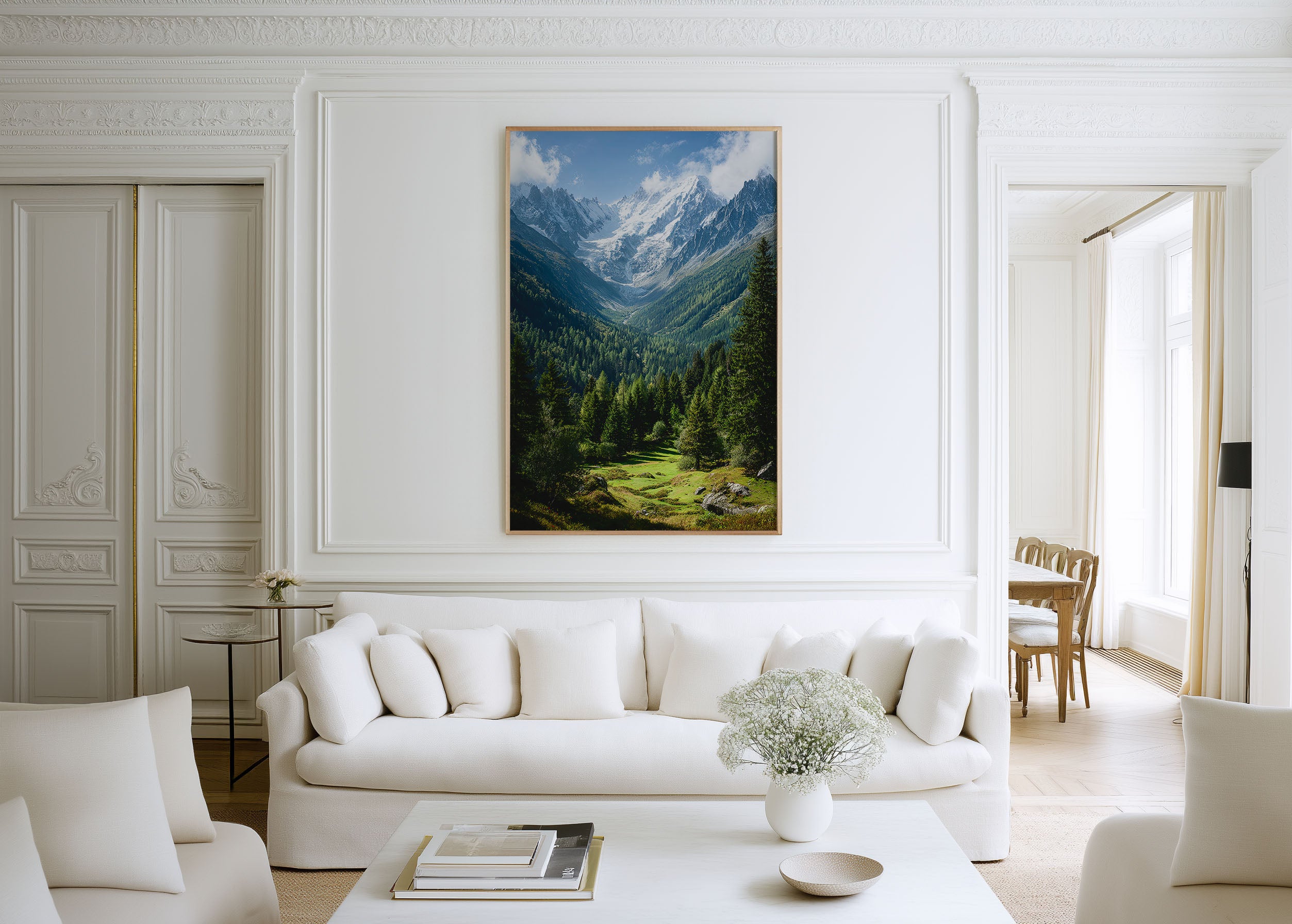Mont Blanc Alpine Valley Wall Art | Chamonix Snow-Capped Mountain Forest Landscape Print | European Alps Travel Photography
