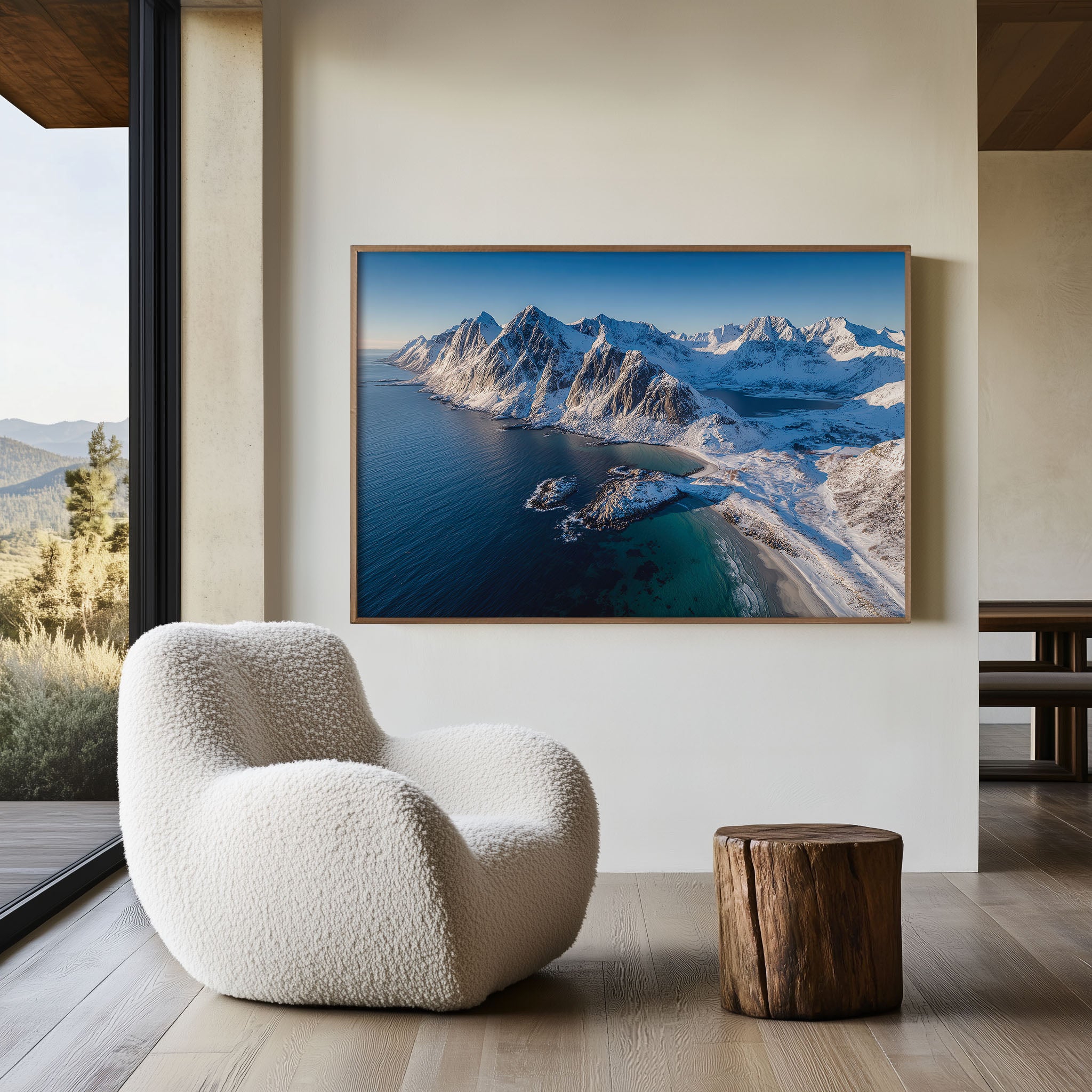 Snowy Lofoten Mountains Wall Art – Norway Arctic Coastal Landscape Print
