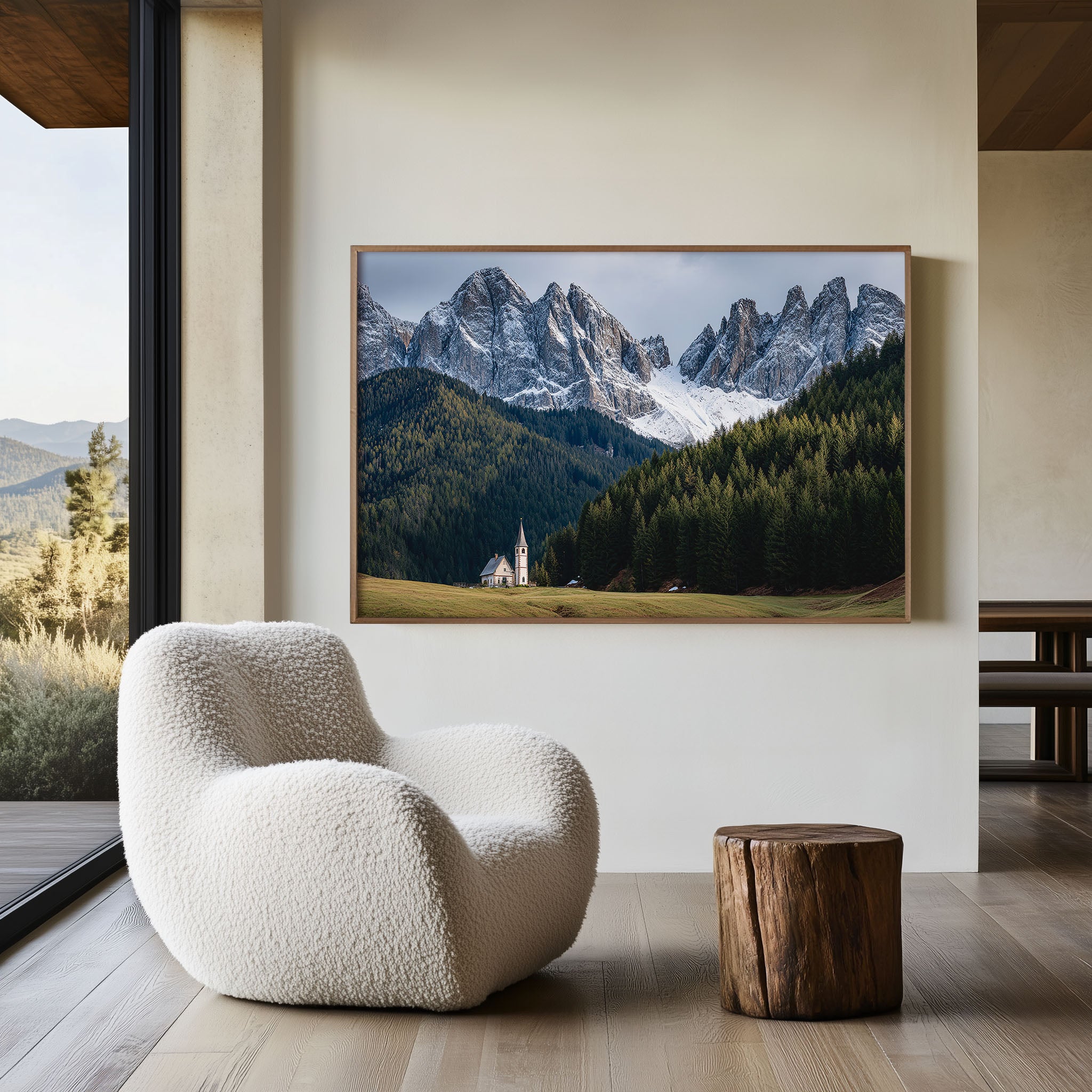 St Johann Church Val di Funes Dolomites Wall Art – Alpine Church Mountain Landscape Print