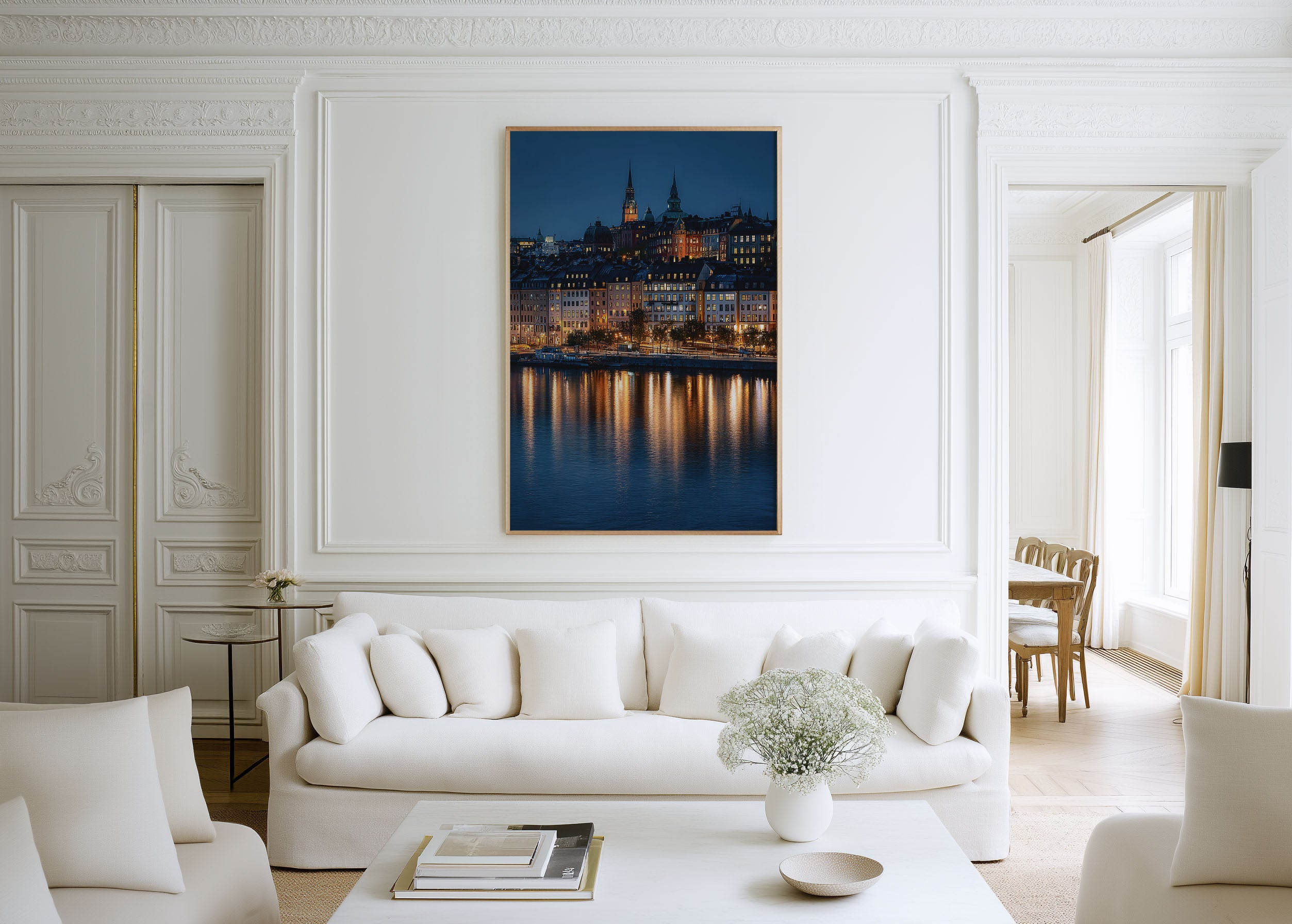 Stockholm Gamla Stan Night Wall Art | Södermalm Waterfront Sweden Blue Hour Print | Travel Photography Poster