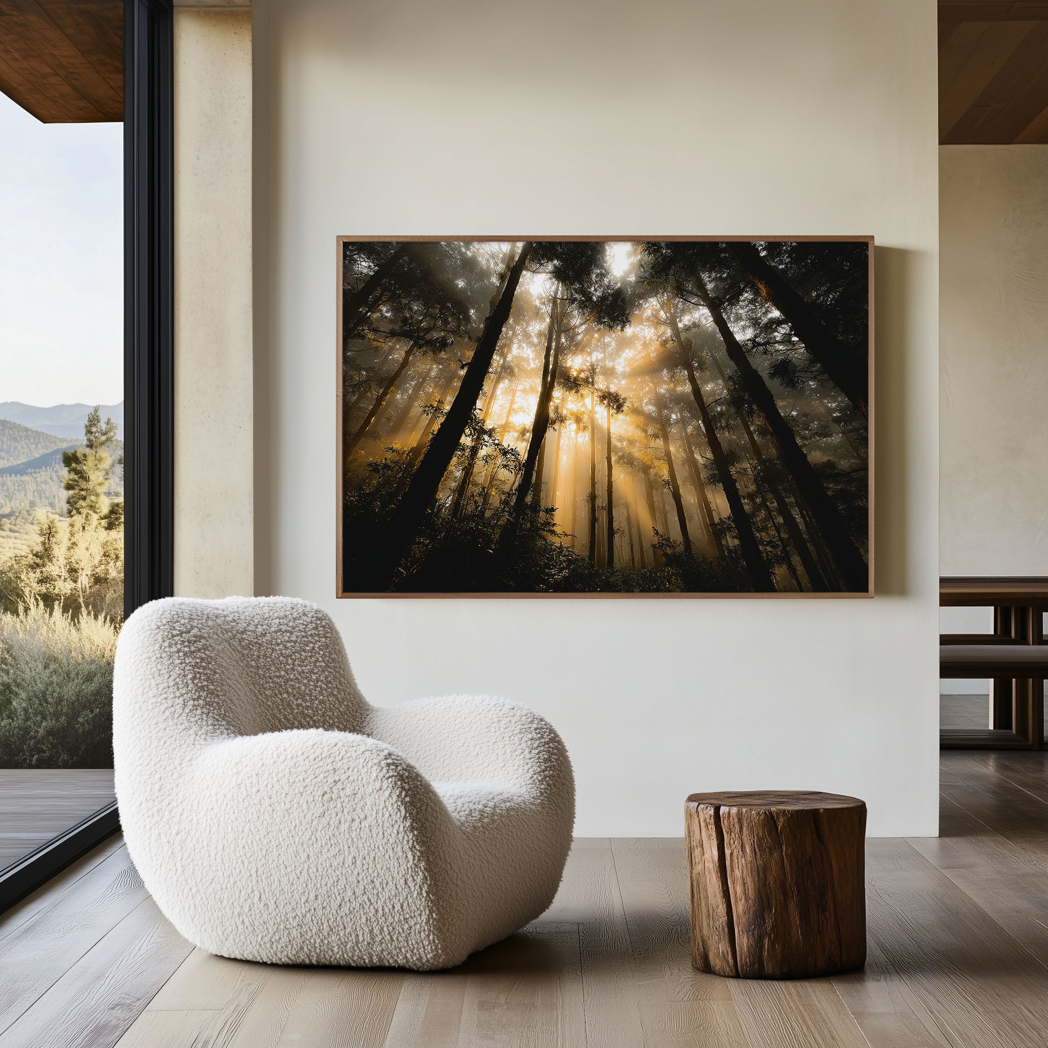 Sunlight Forest Rays Wall Art Print – Nature Landscape Photography Canvas