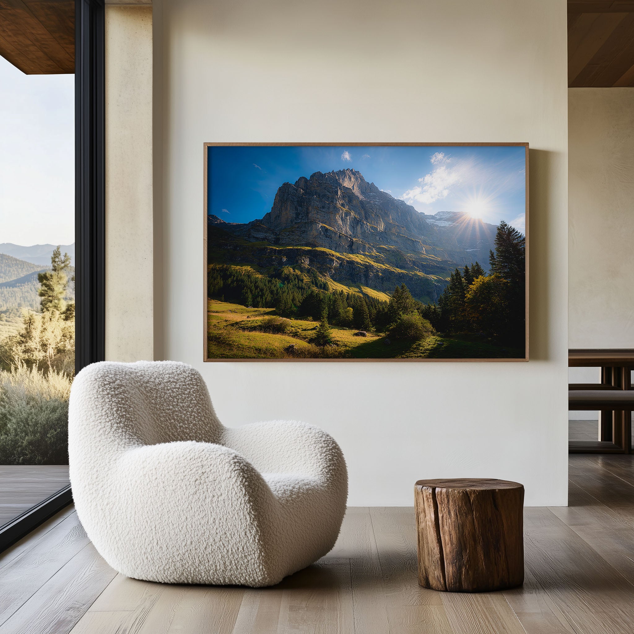 Swiss Alps Grindelwald Wall Art Print – Dramatic Mountain Cliff Canvas