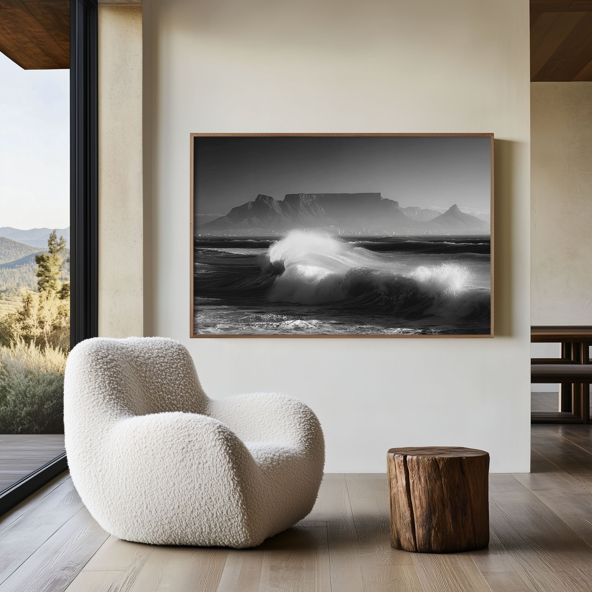 Table Mountain Black and White Wall Art Print – Cape Town Ocean Landscape