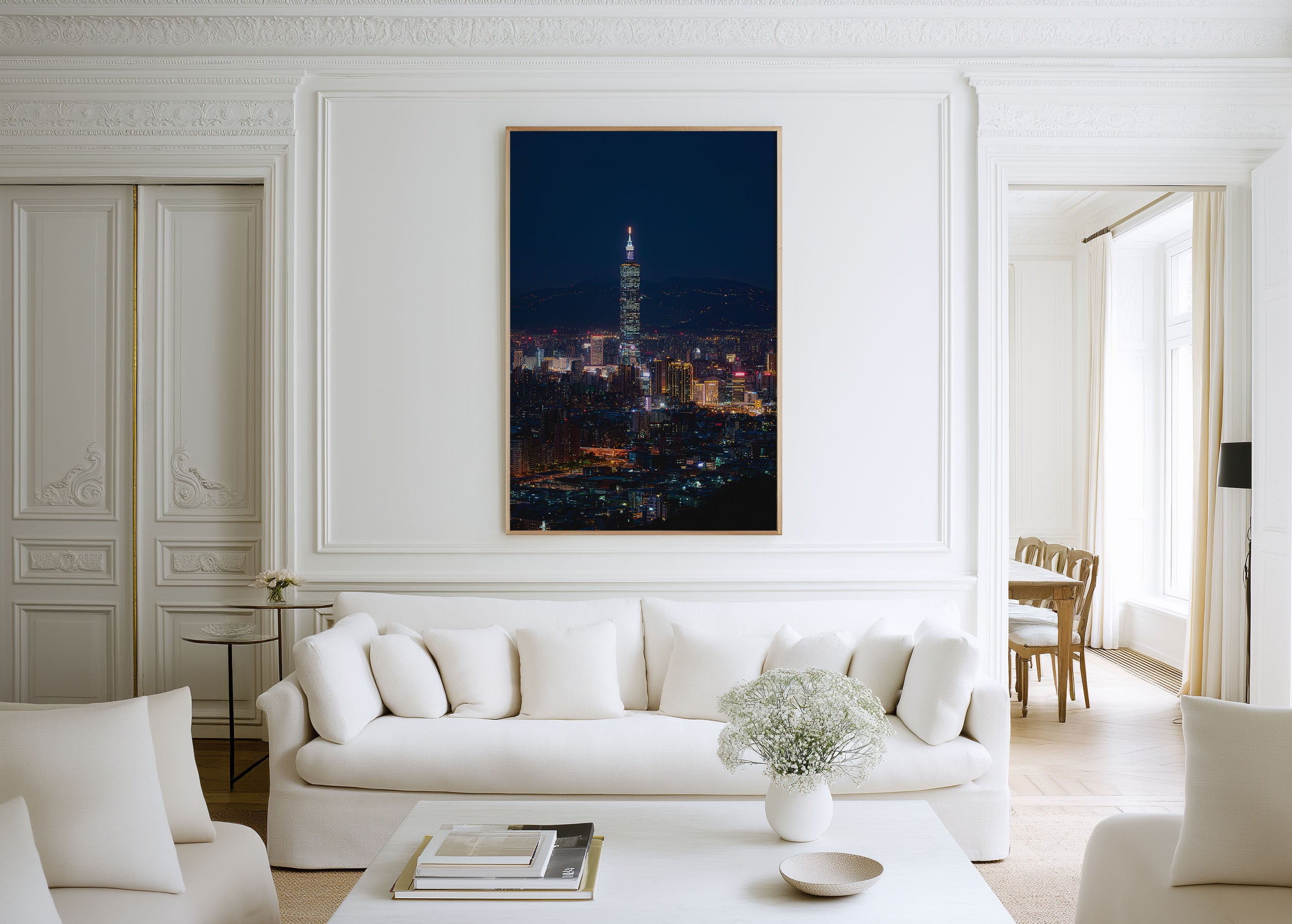 Taipei 101 Night Wall Art | Taipei Taiwan Skyline Mountain Print | City Lights Photography Poster