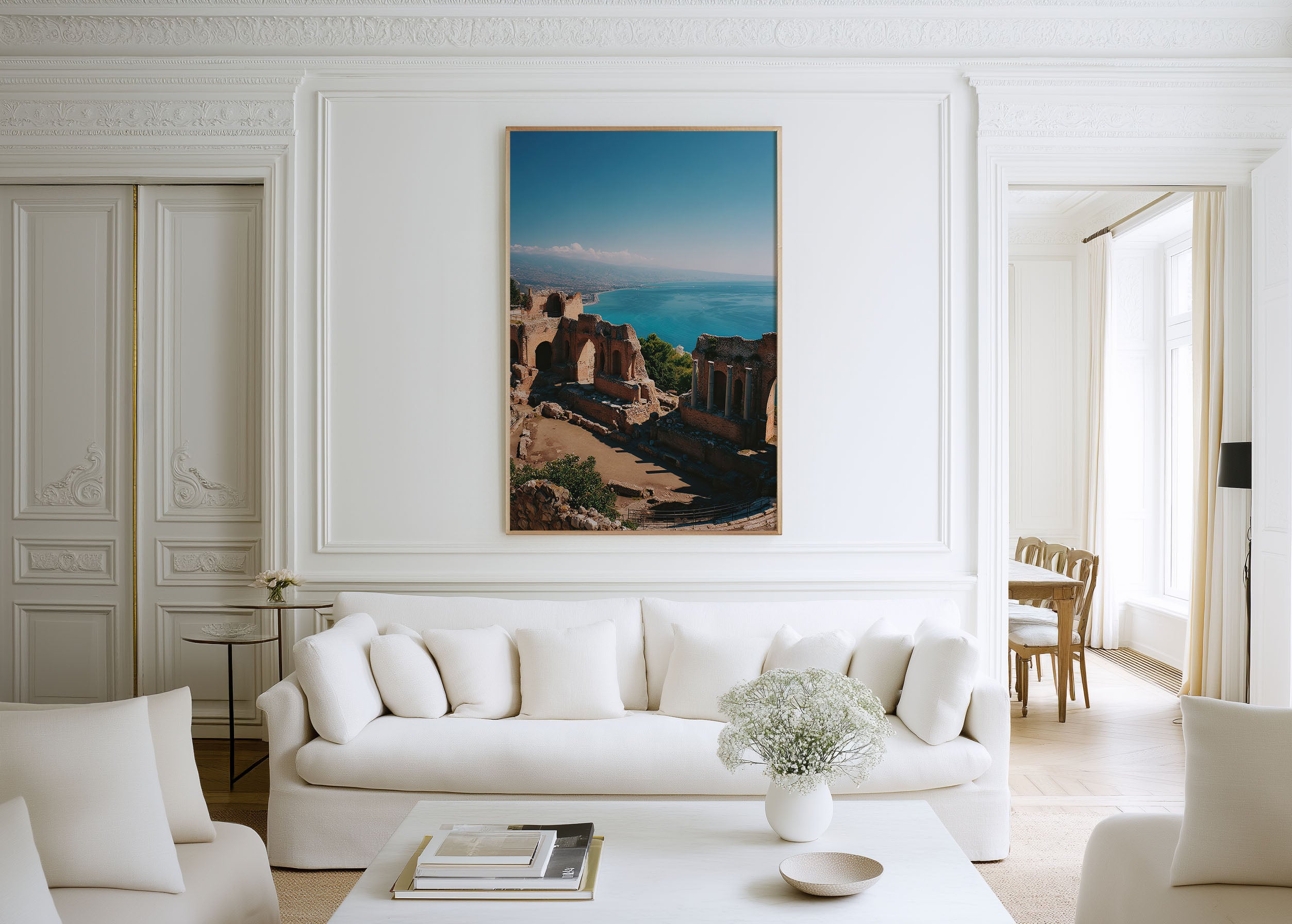 Taormina Coastal Ruins Wall Art | Sicily Ocean View Landscape Print