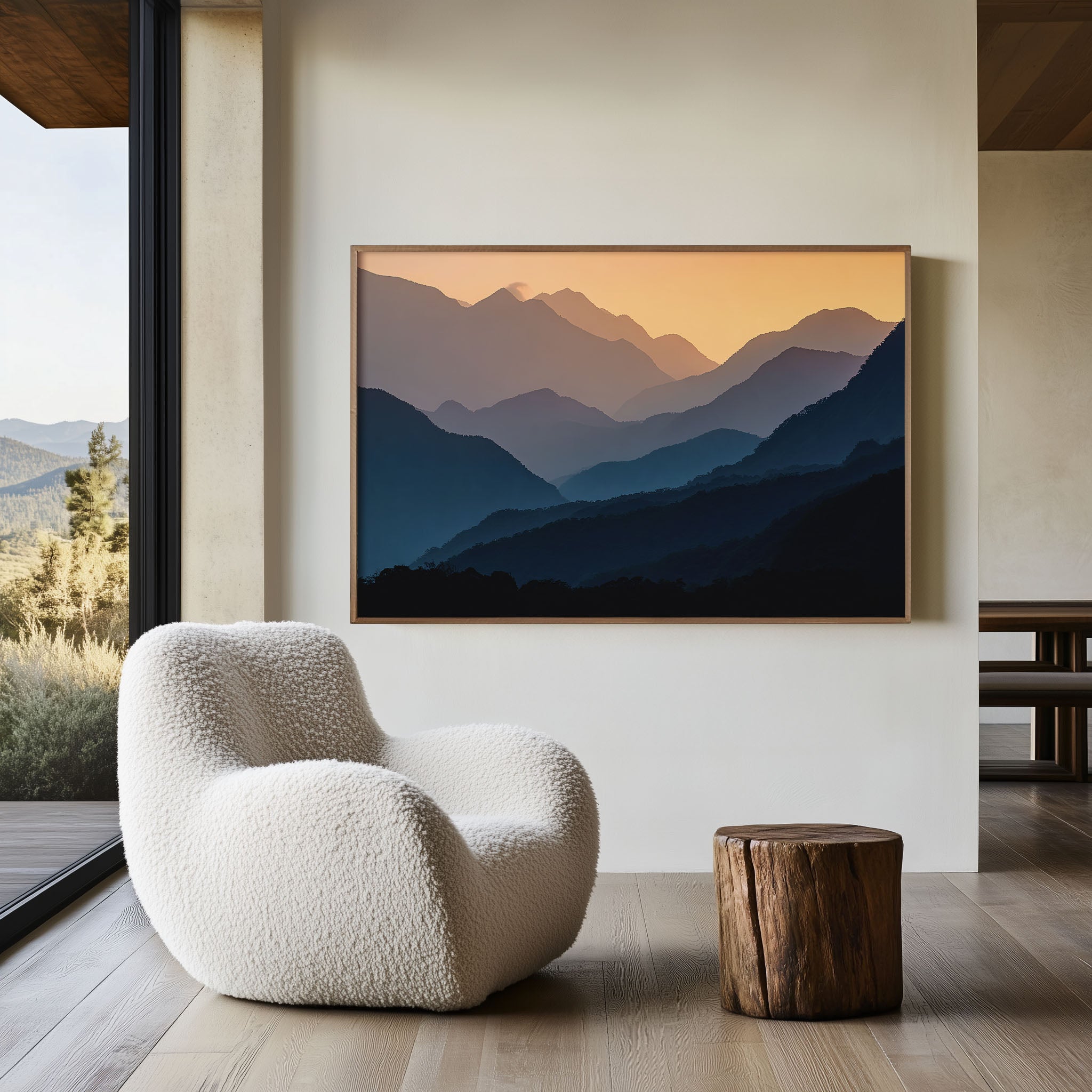 Taroko Mountains Taiwan Sunset Print | Layered Haze Landscape Wall Art