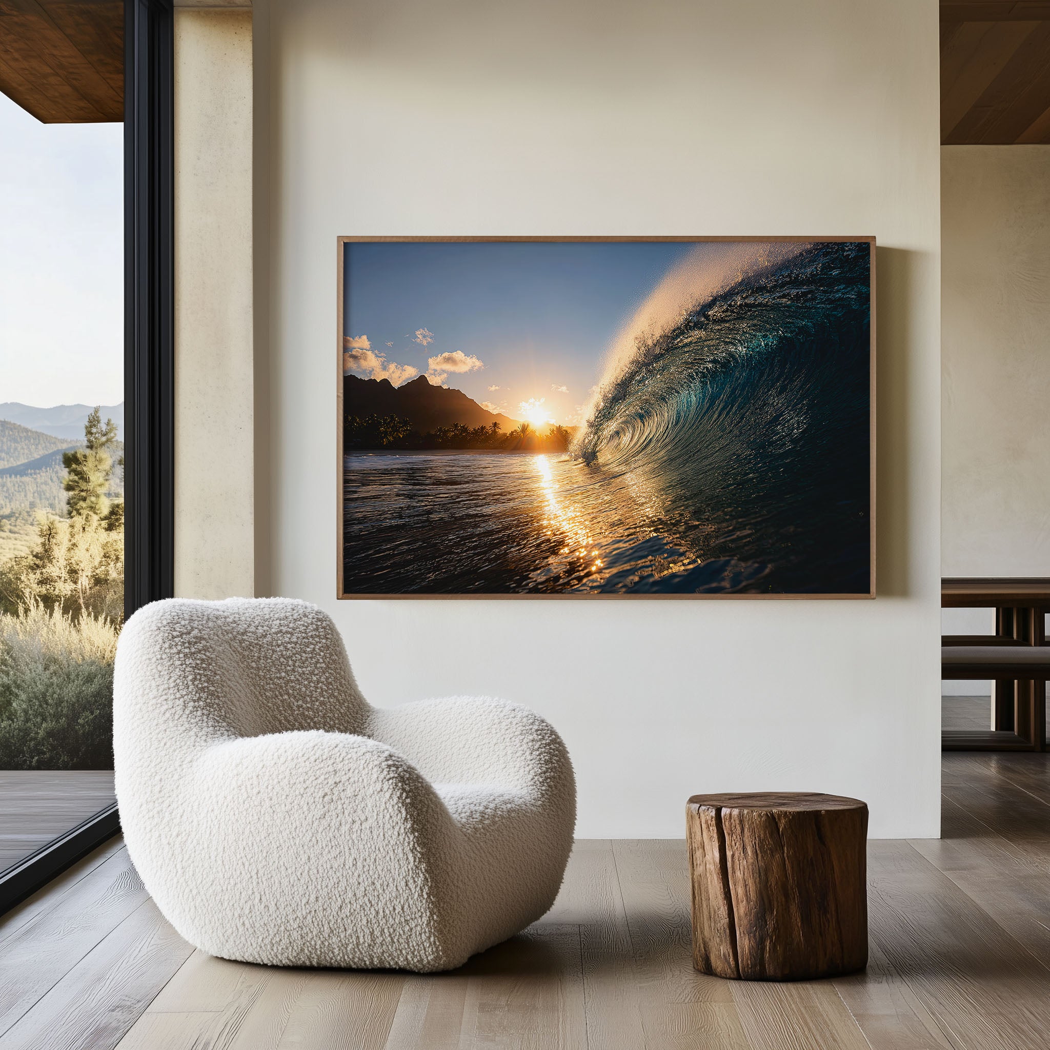 Teahupo'o Tahiti Barrel Wave Print | Golden Sunset Ocean Wall Art