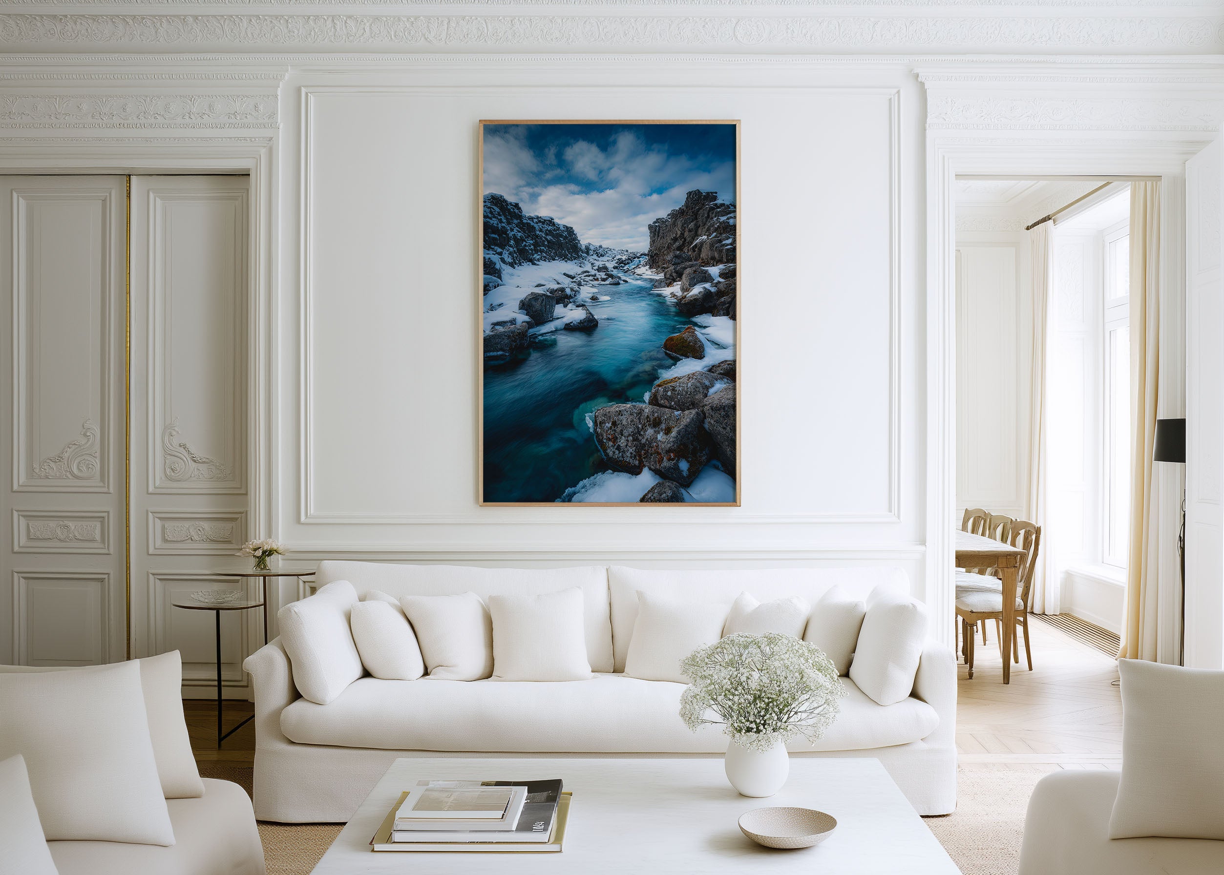 Þingvellir Iceland Winter River Print | Iceland Tectonic Rift Wall Art | Icelandic Turquoise River Snow Landscape Photography Poster