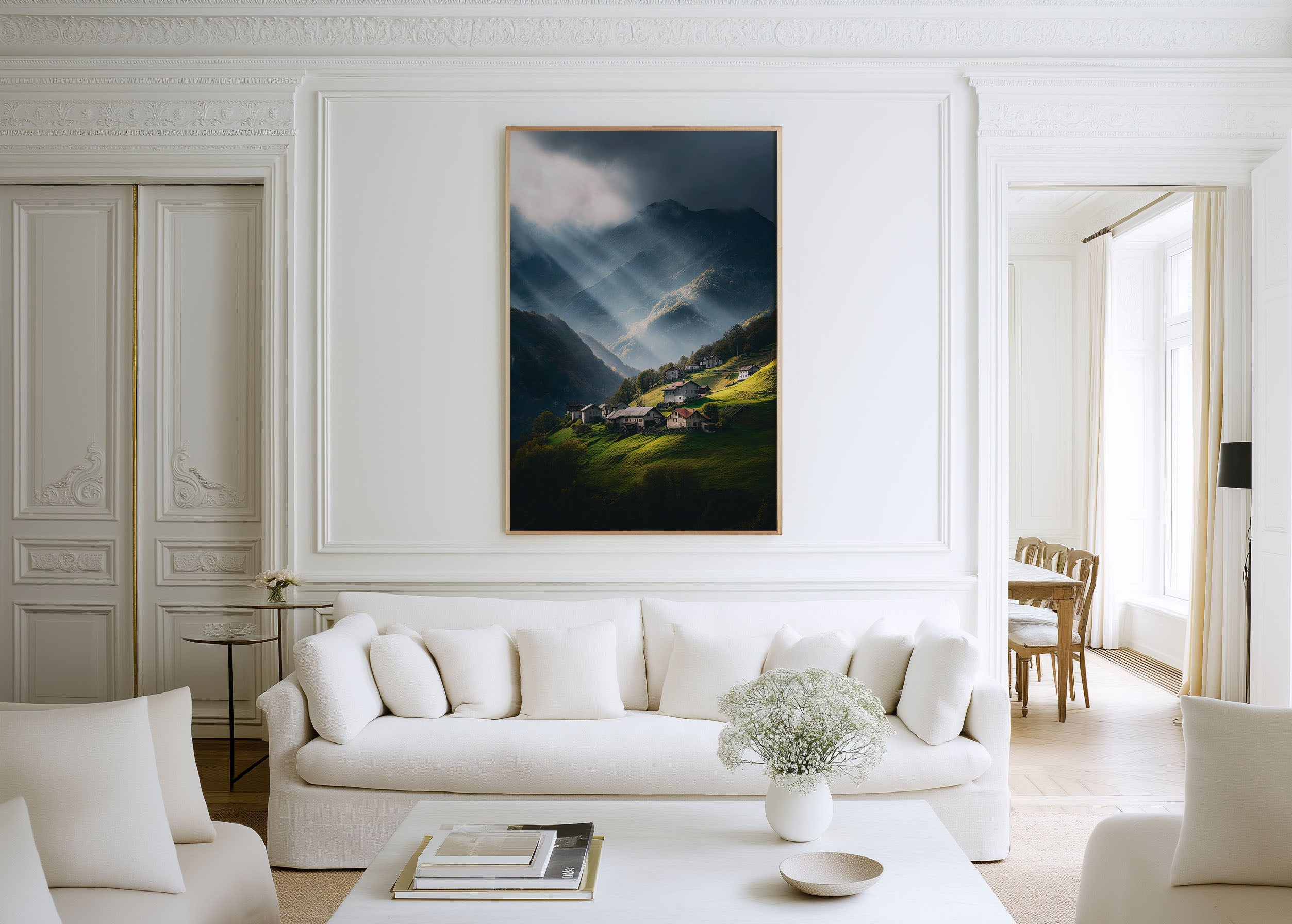 Ticino Maggia Valley Swiss Village Storm Light Print | Switzerland Alpine Village Wall Art | Swiss Mountain Village God Rays Landscape Photography Poster