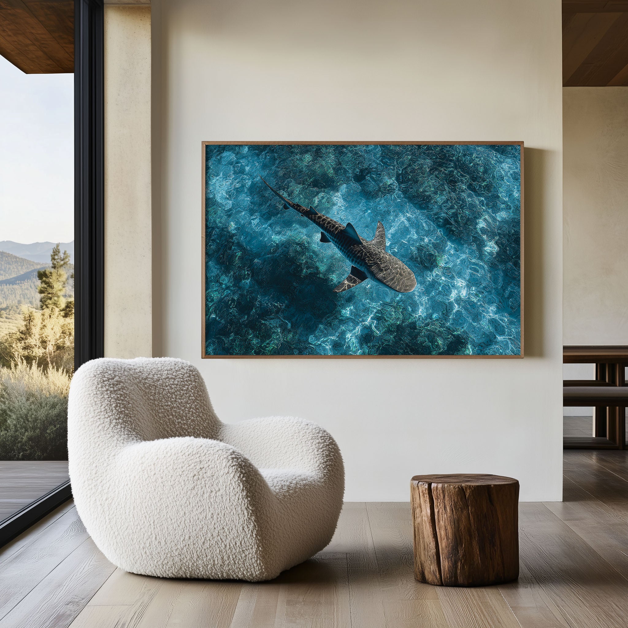 Tiger Shark Wall Art Print – Aerial Ocean Wildlife Canvas