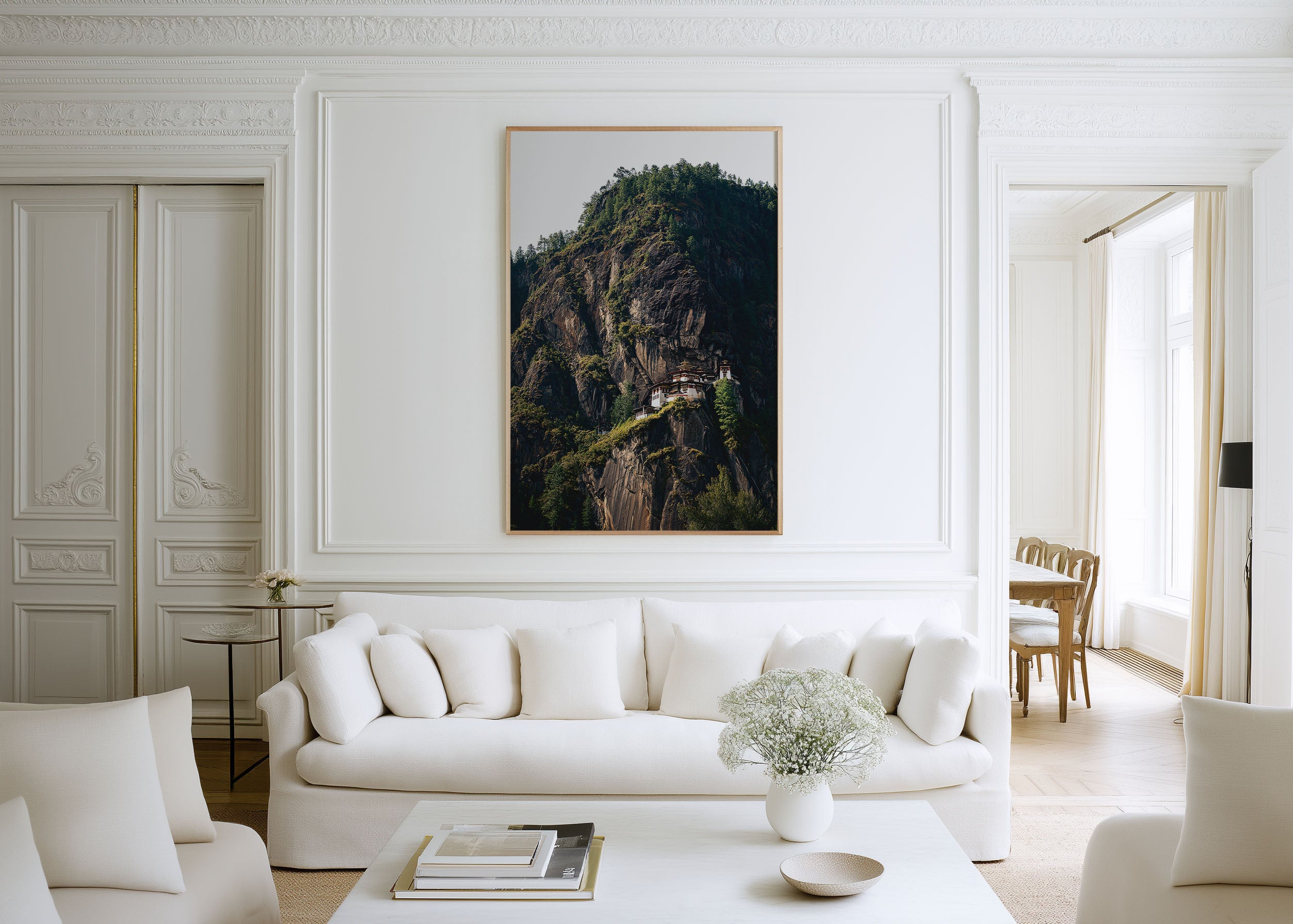 Tiger’s Nest Monastery Wall Art Print – Himalayan Cliff Temple Canvas, Bhutan Landscape Artwork, Spiritual Mountain Decor
