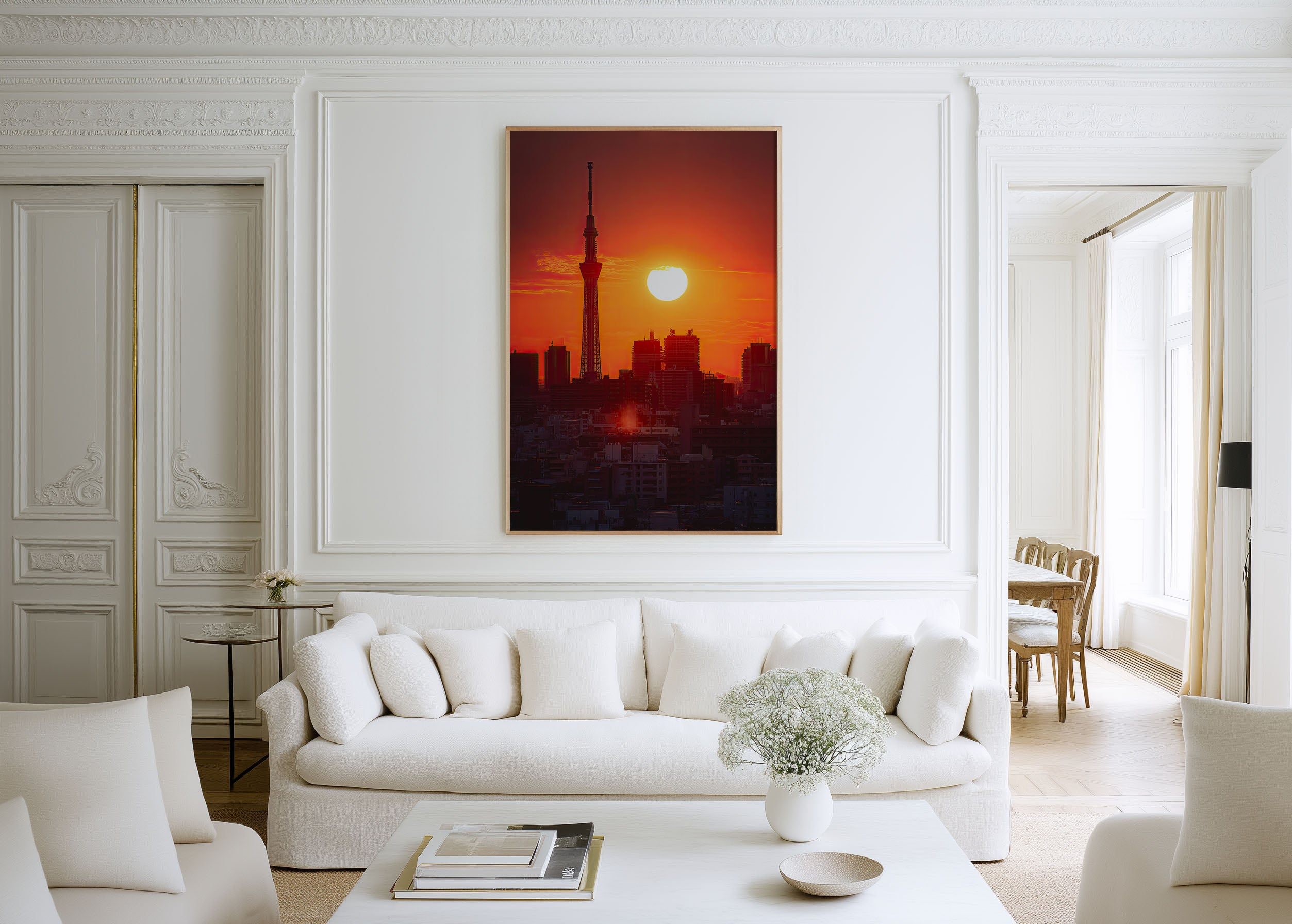 Tokyo Sky Tree Sunset Wall Art | Tokyo Skyline Japan Red Sun Print | Travel Photography Poster