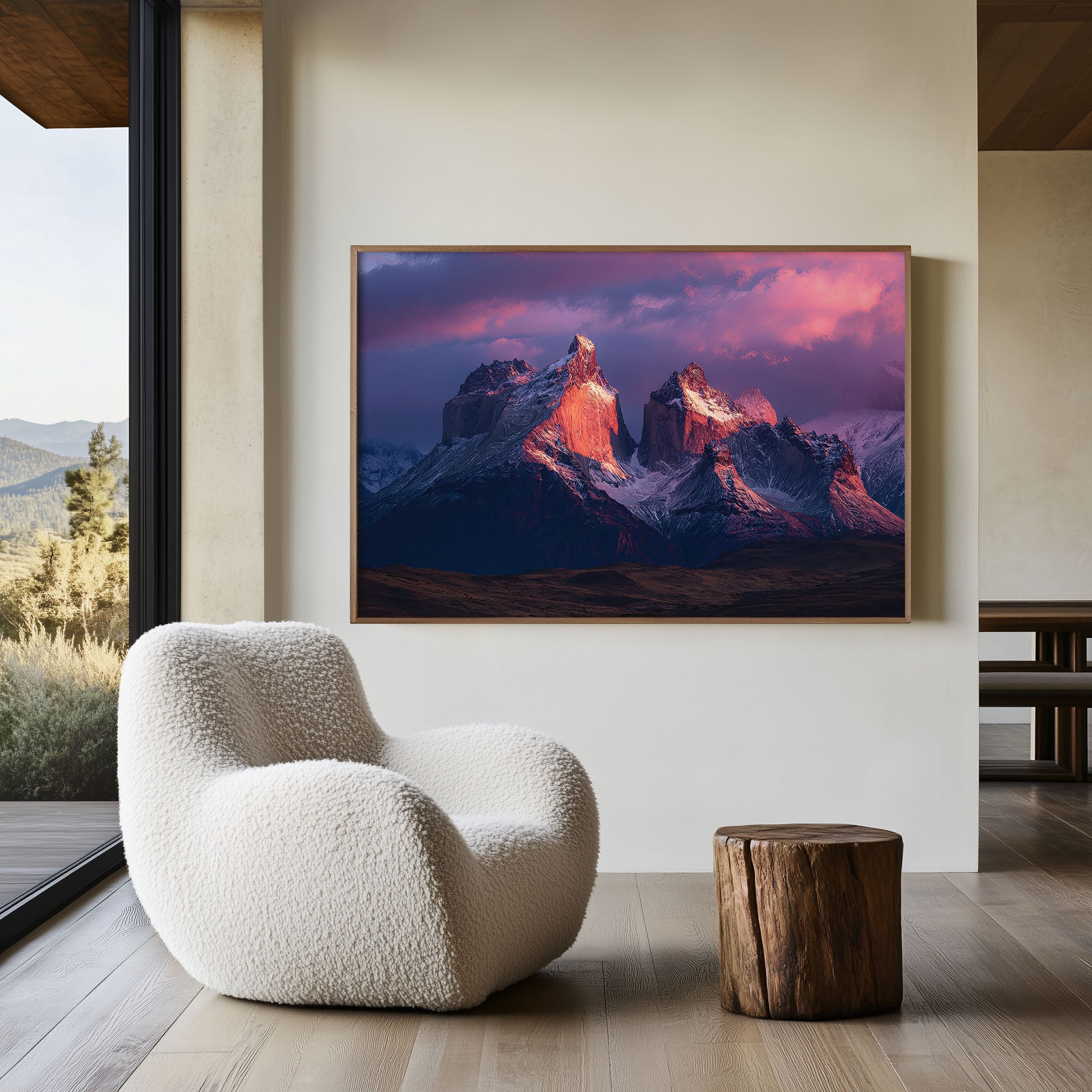 Torres del Paine Cuernos Chile Sunrise Print | Pink Purple Sky Wall Art