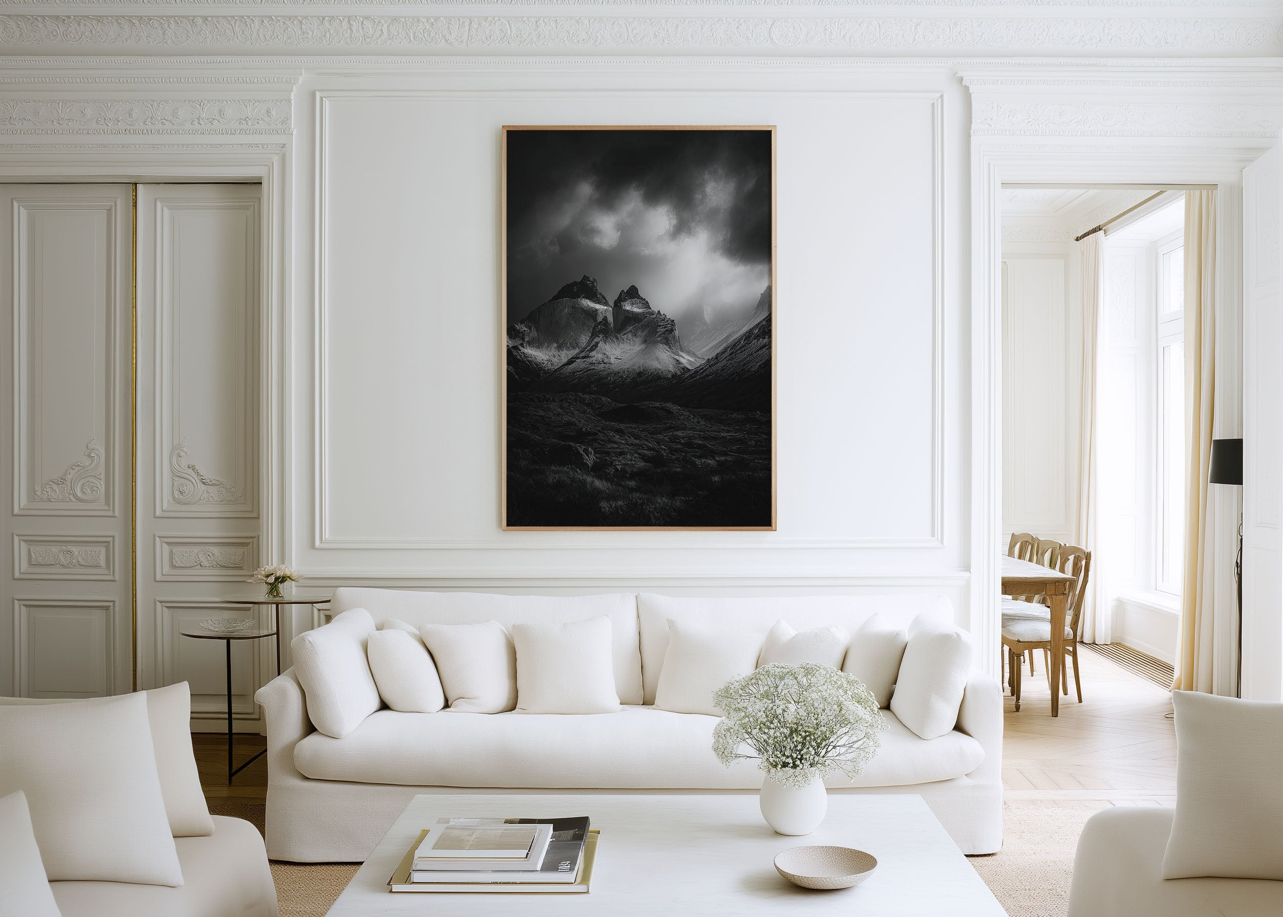 Torres del Paine Wall Art – Dramatic Black & White Mountain Print