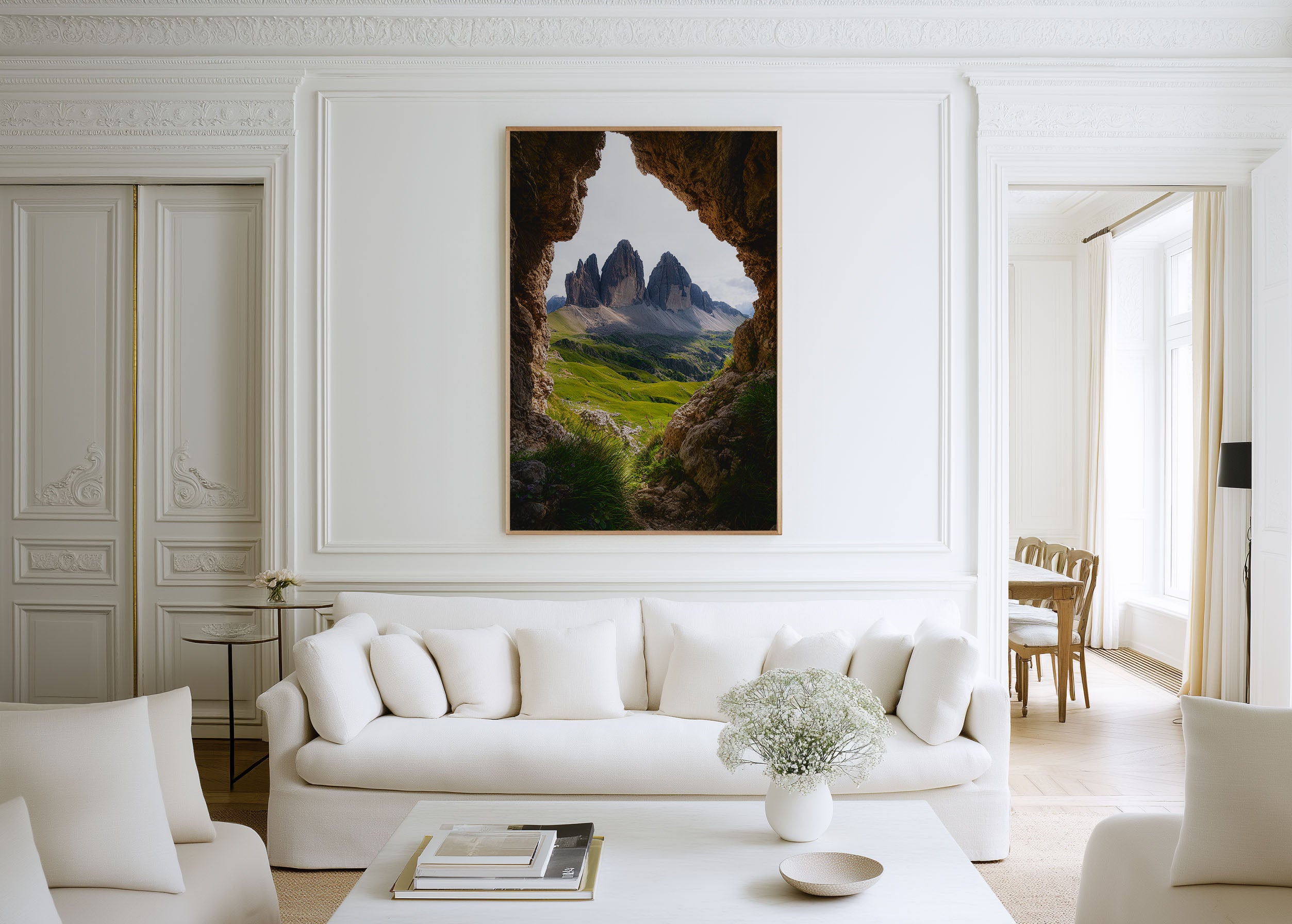 Tre Cime di Lavaredo Cave Frame Wall Art Print | Dolomites Italy Photography | Three Peaks Alpine Meadow Poster
