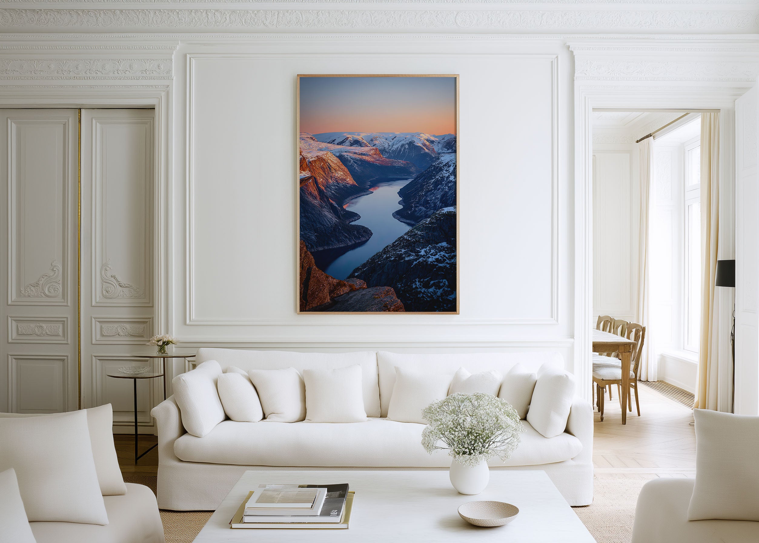 Trolltunga Aerial Snow Fjord Sunrise Wall Art Print | Norway Winter Landscape Photography | Scandinavian Home Decor