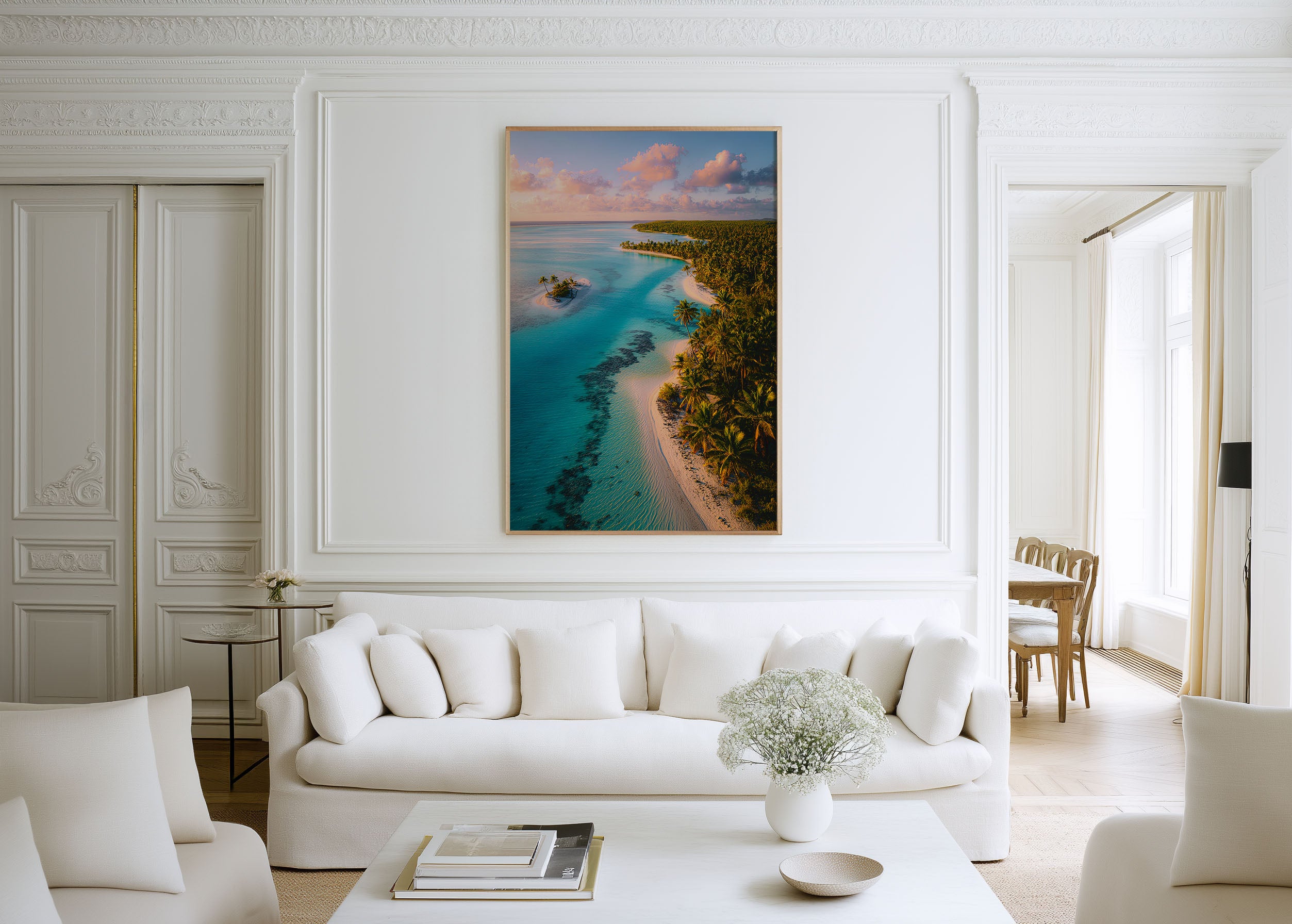 Tropical Lagoon Paradise Wall Art – Luxury Beach Ocean Canvas Print, Island Palm Decor