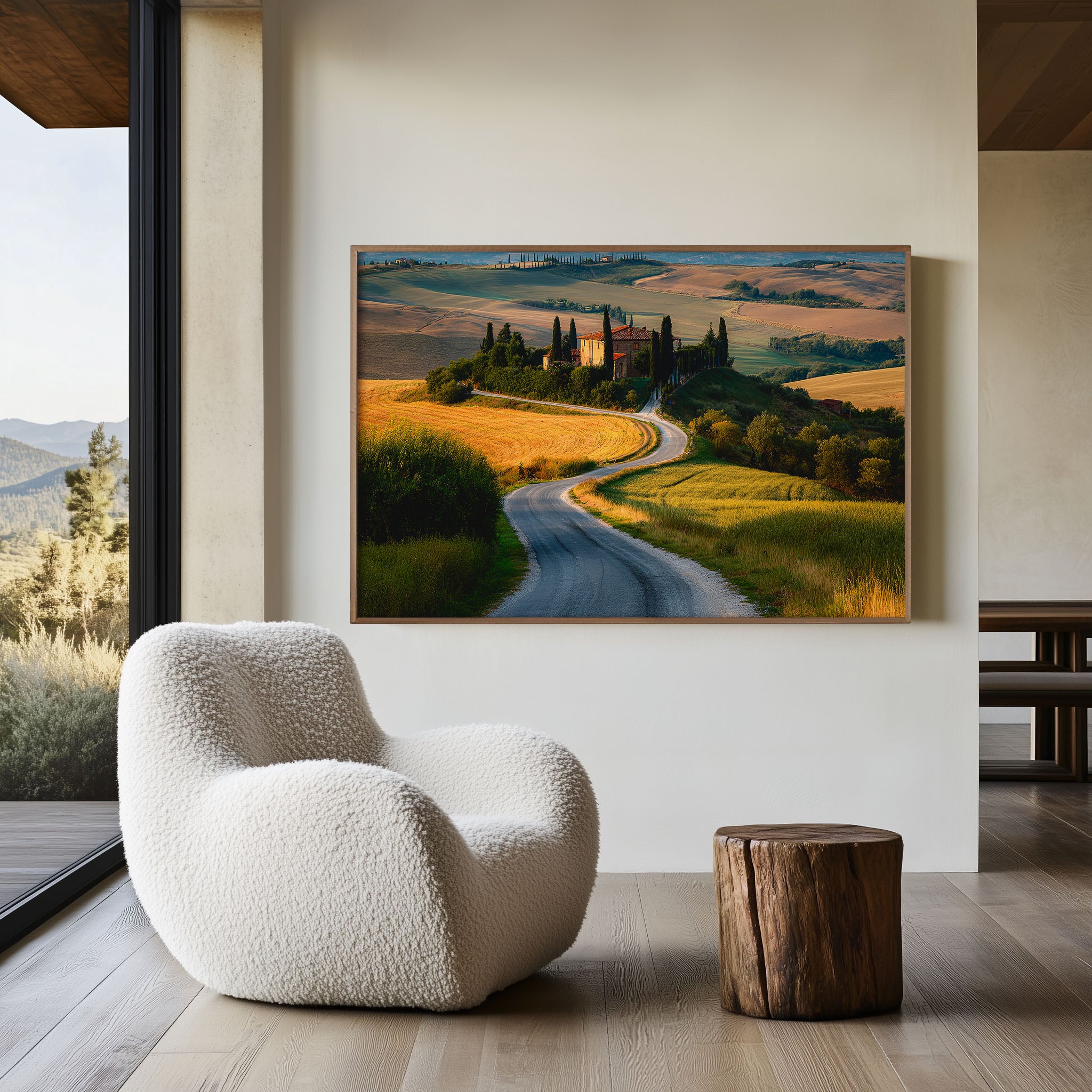 Tuscan Cypress Road Wall Art – Tuscany Rolling Hills Italian Landscape Print