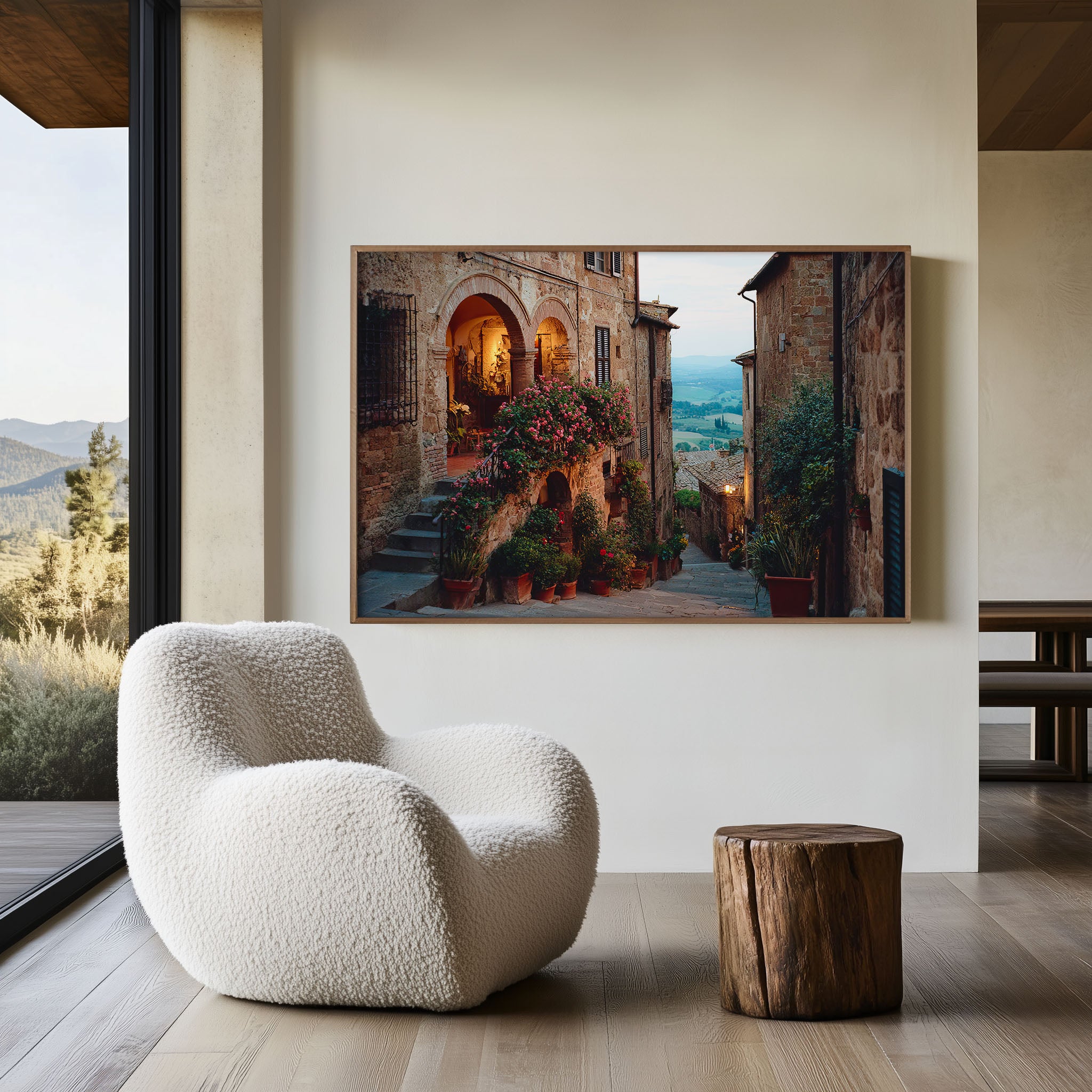 Tuscany Medieval Village Street Wall Art Print, Romantic Italian Countryside Architecture