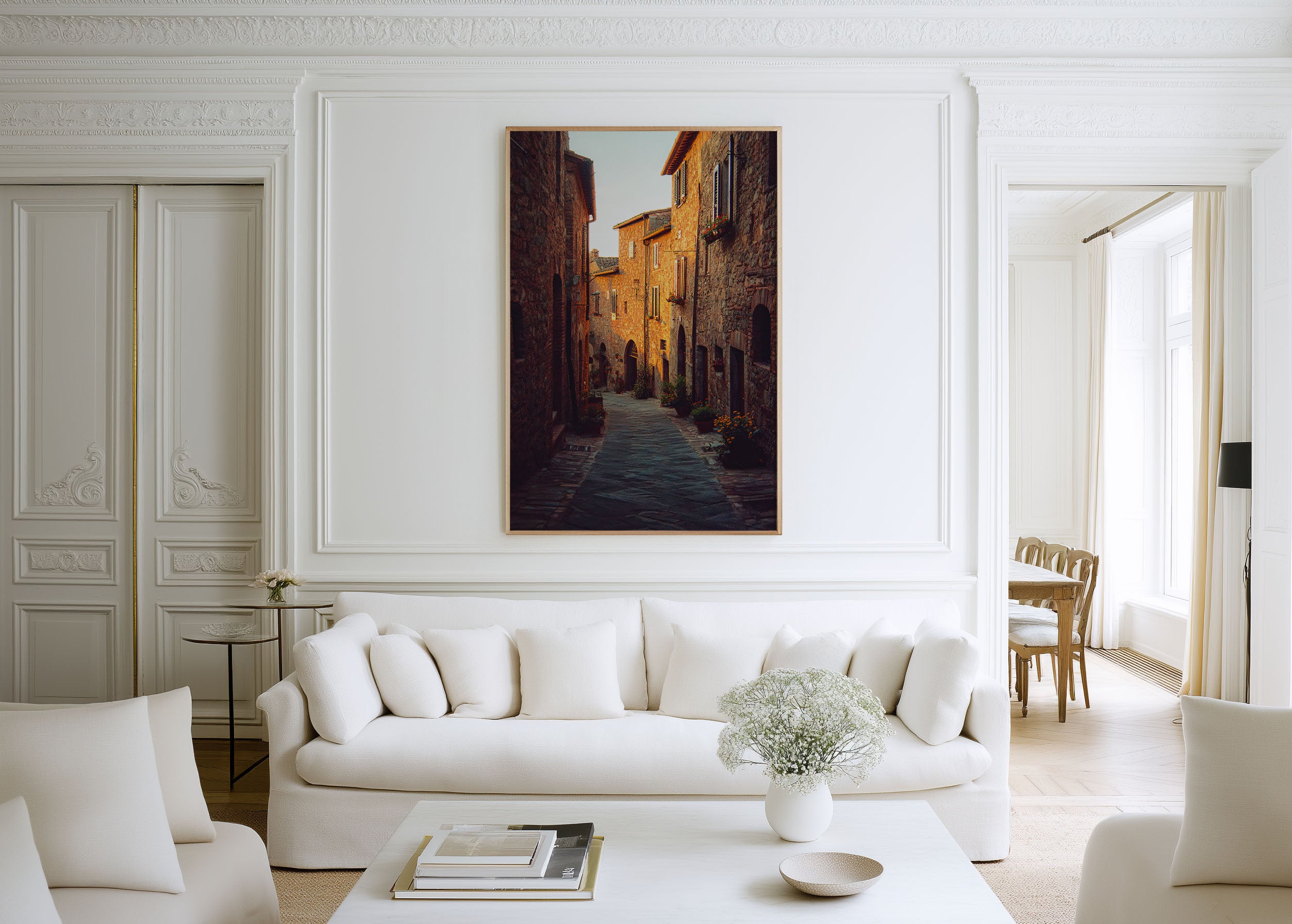 Tuscany Stone Street Wall Art | Italian Village Sunset Print