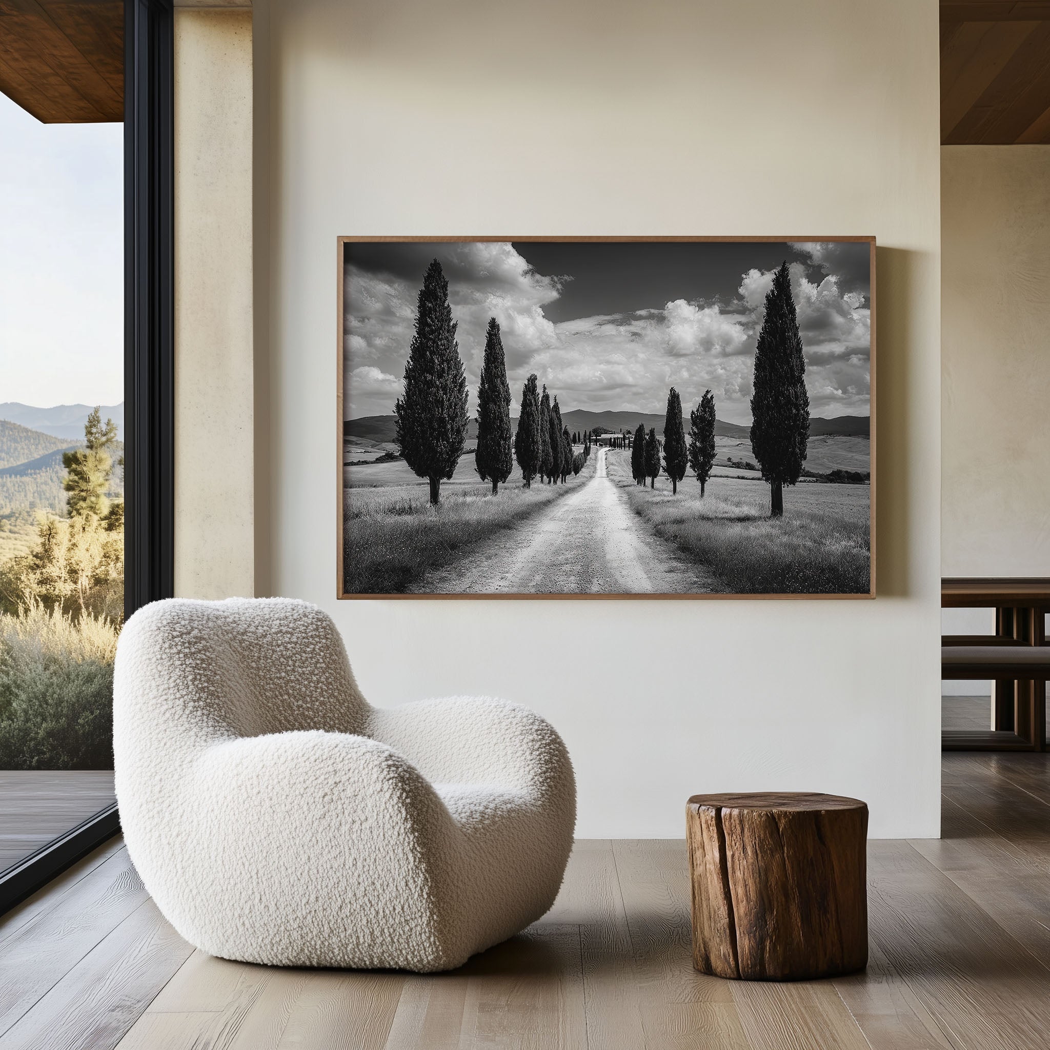Val d'Orcia Tuscany Wall Art Print | Black and White Cypress Road Italy Photography