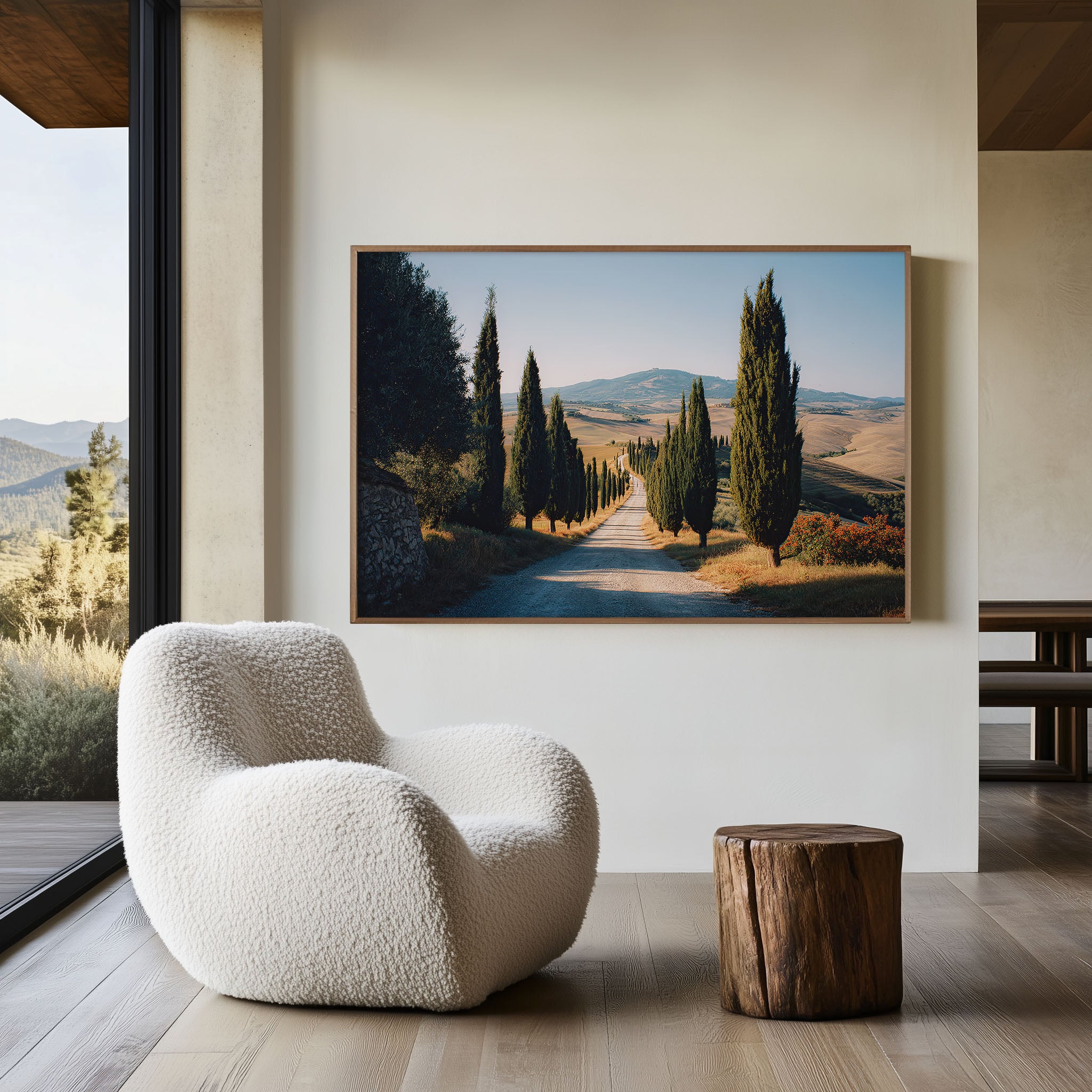 Val d'Orcia Tuscany Cypress Road Italy Wall Art Print, Scenic Italian Countryside Landscape