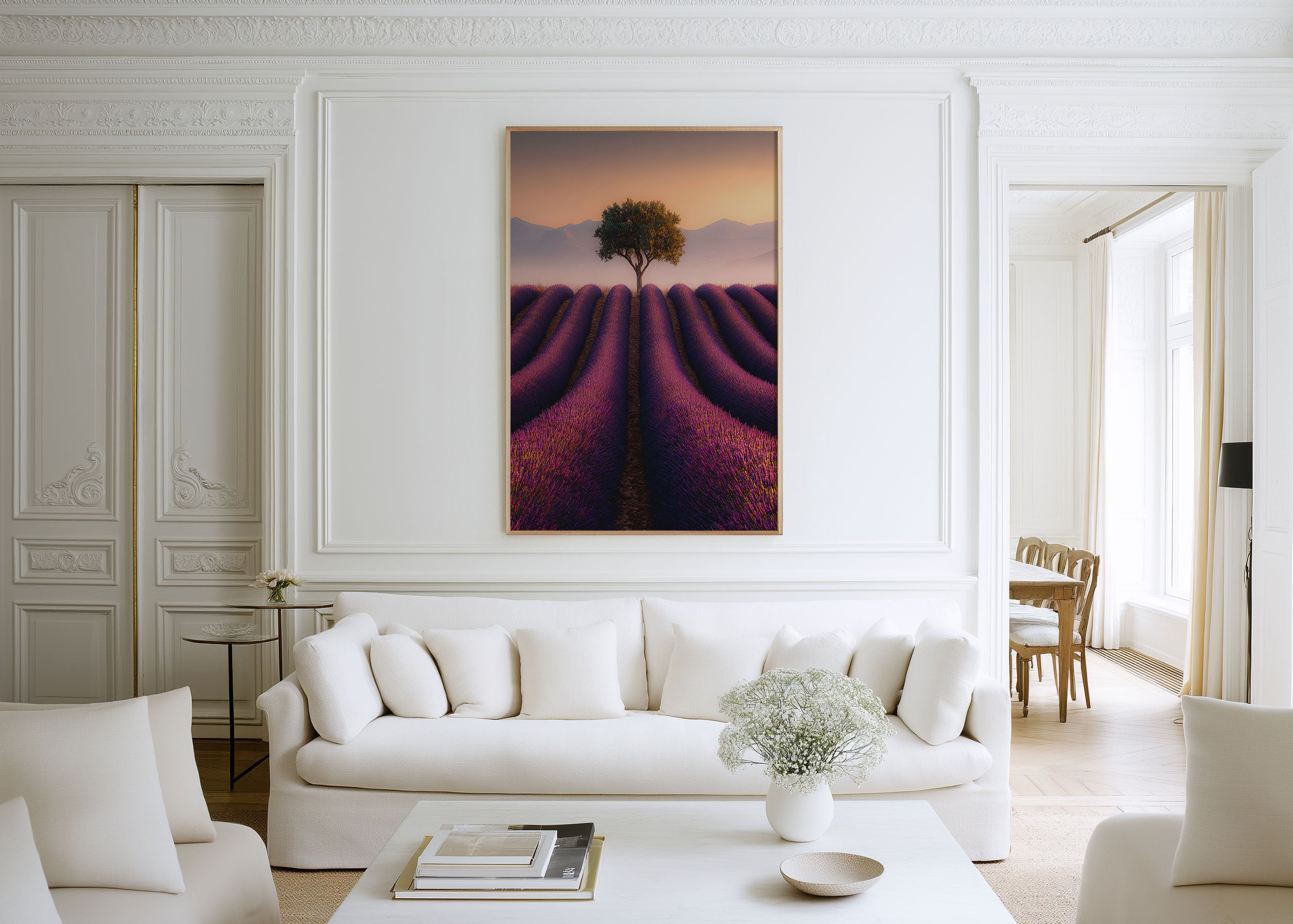 Valensole Lavender Sunset Print | Provence Lone Tree Wall Art | Purple Lavender Field Photography