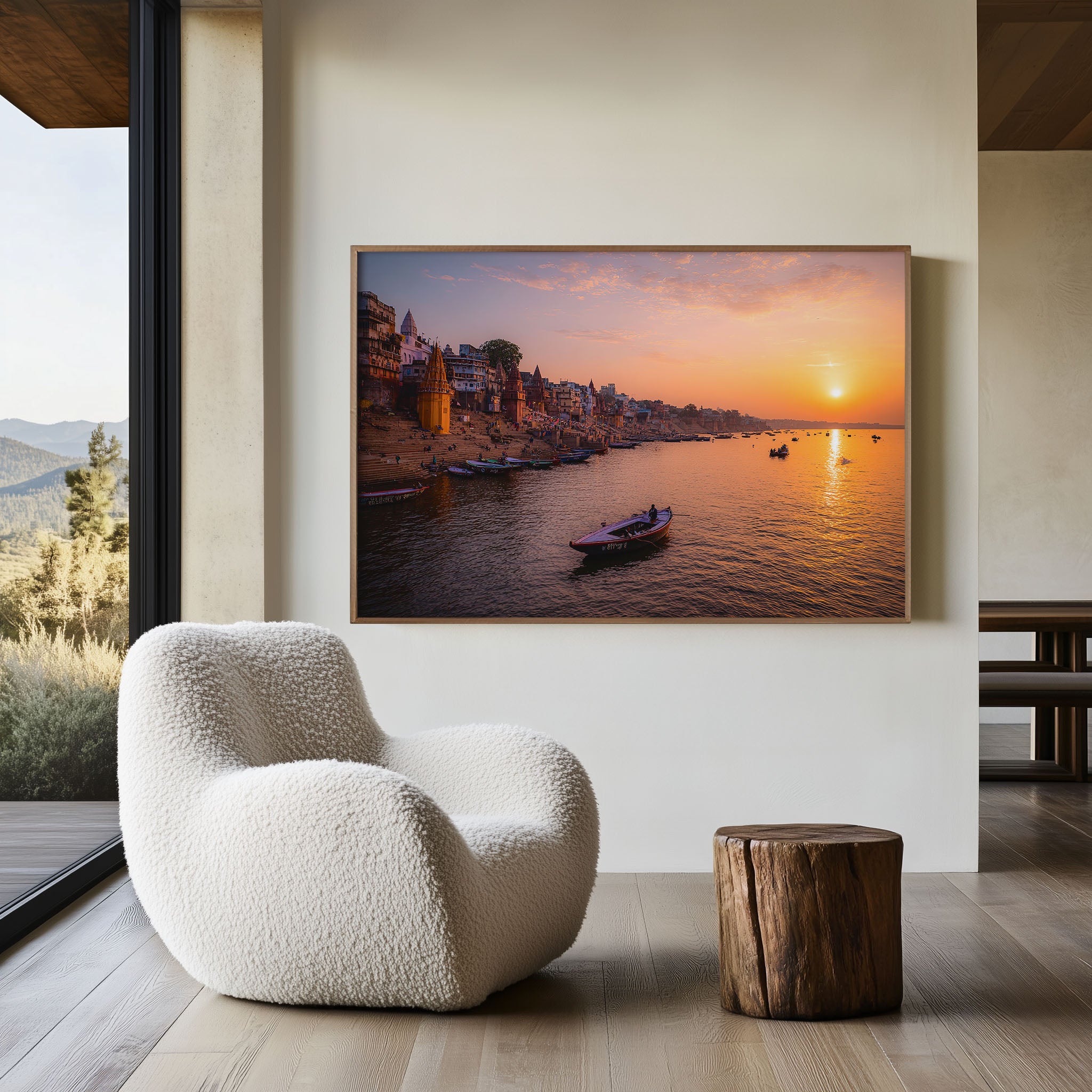 Varanasi Ghats Sunrise Print – Ganges River Wall Art