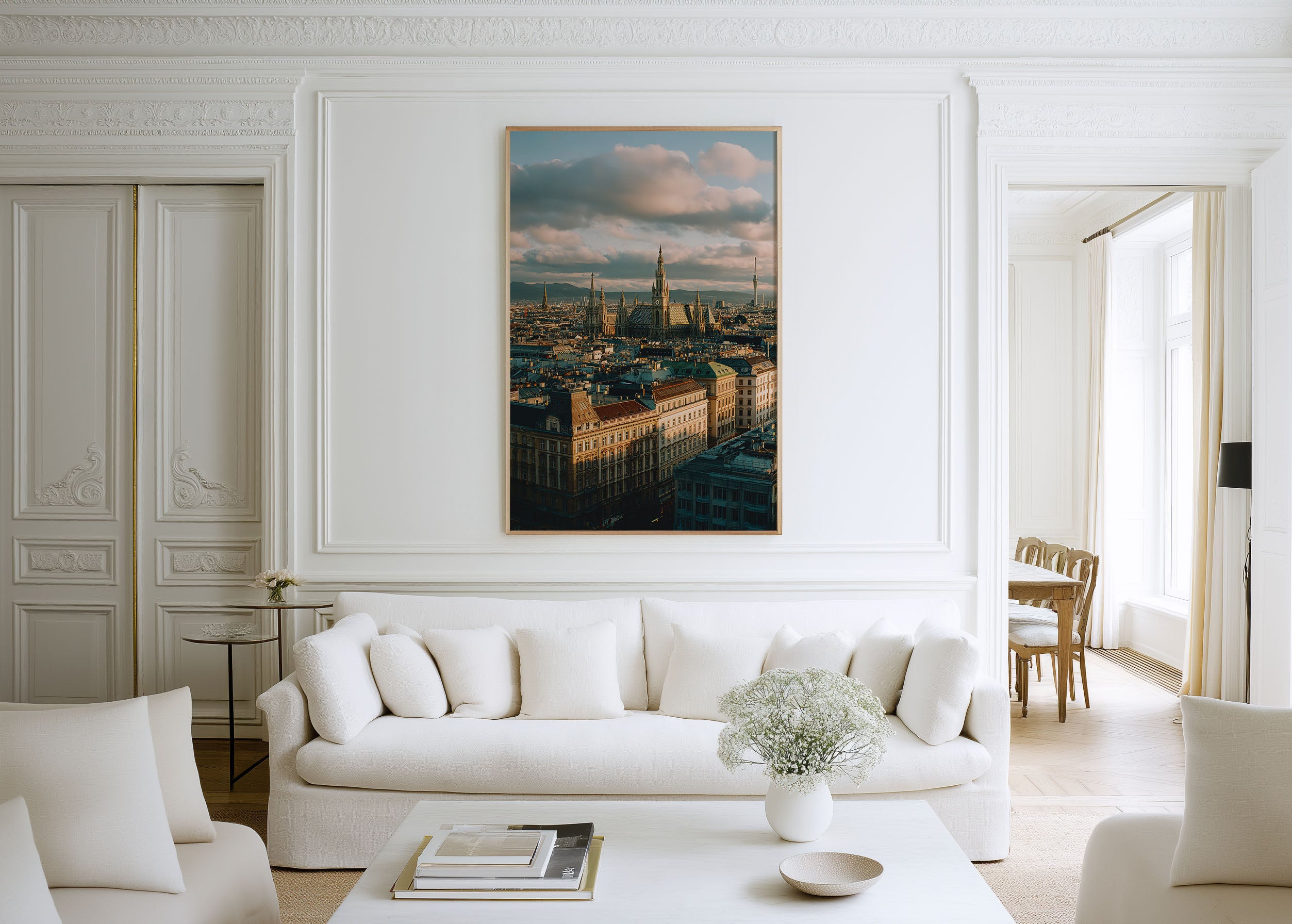 Vienna Aerial Cityscape Wall Art Print | St Stephen's Cathedral Rathaus Sunset Rooftop Photography | Austria Travel Poster | Classical European Home Decor