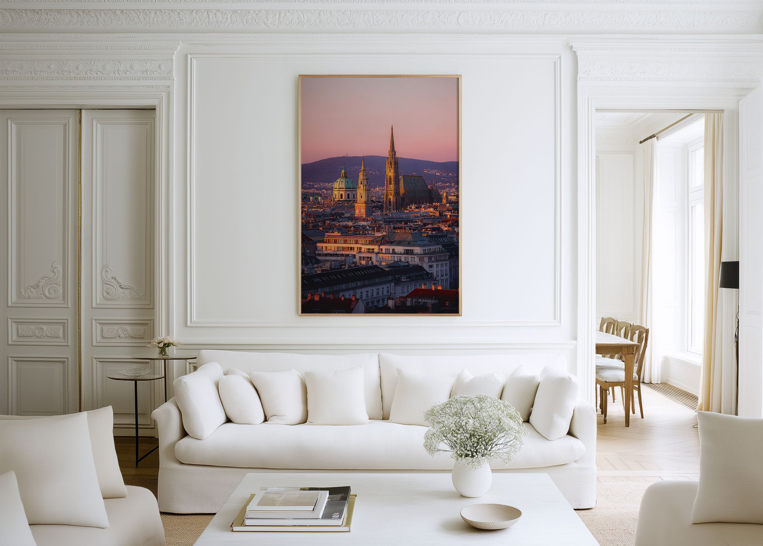Vienna St. Stephen's Cathedral Pink Sunset Wall Art | St. Peter's Church Austria Rooftops Print | Travel Photography Poster
