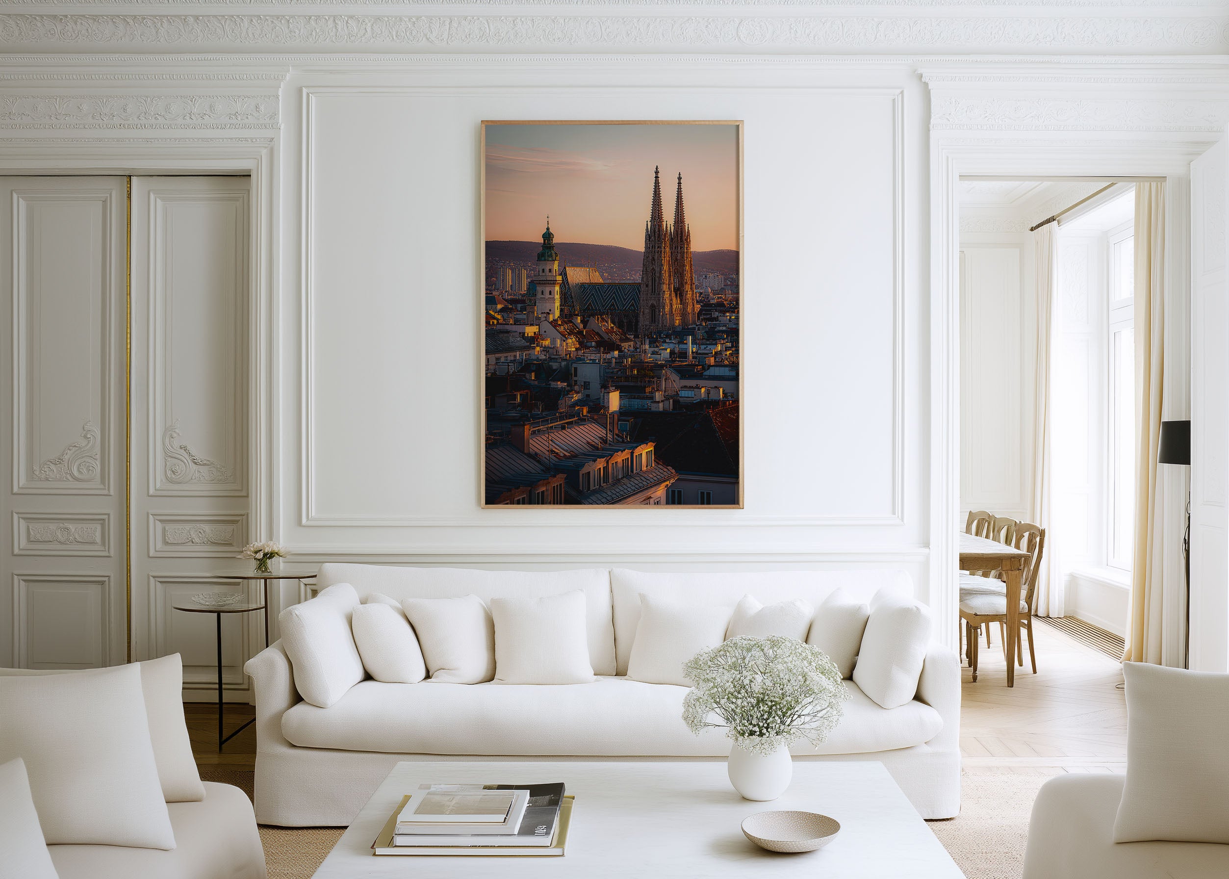Vienna St. Stephen's Cathedral Sunset Wall Art | Votivkirche Austria Rooftops Print | Travel Photography Poster